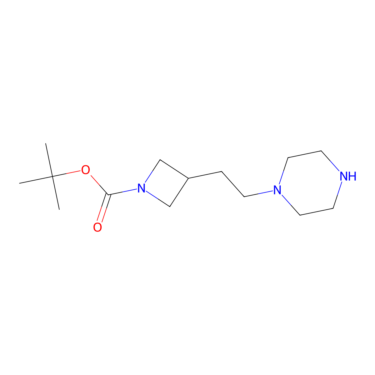 Tert-butyl 3-[2-(piperazin-1-yl)ethyl]azetidine-1-carboxylate molecular structure, CAS 2228388-58-5