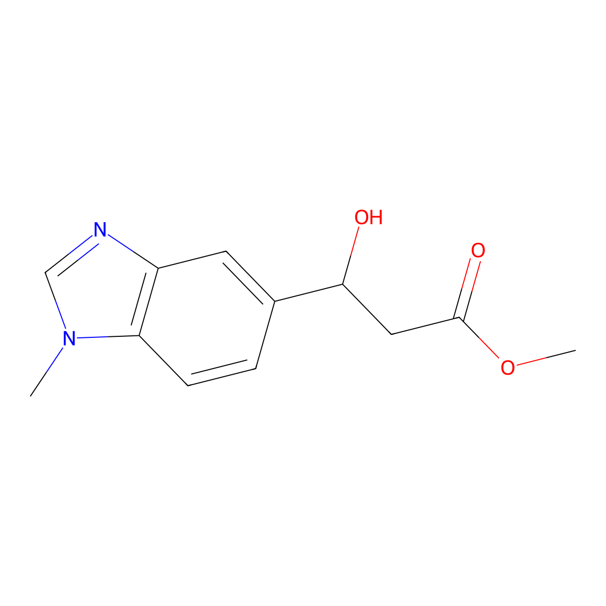 Methyl 3-hydroxy-3-(1-methyl-1H-benzo[d]imidazol-5-yl)propanoate molecular structure, CAS 2228388-82-5