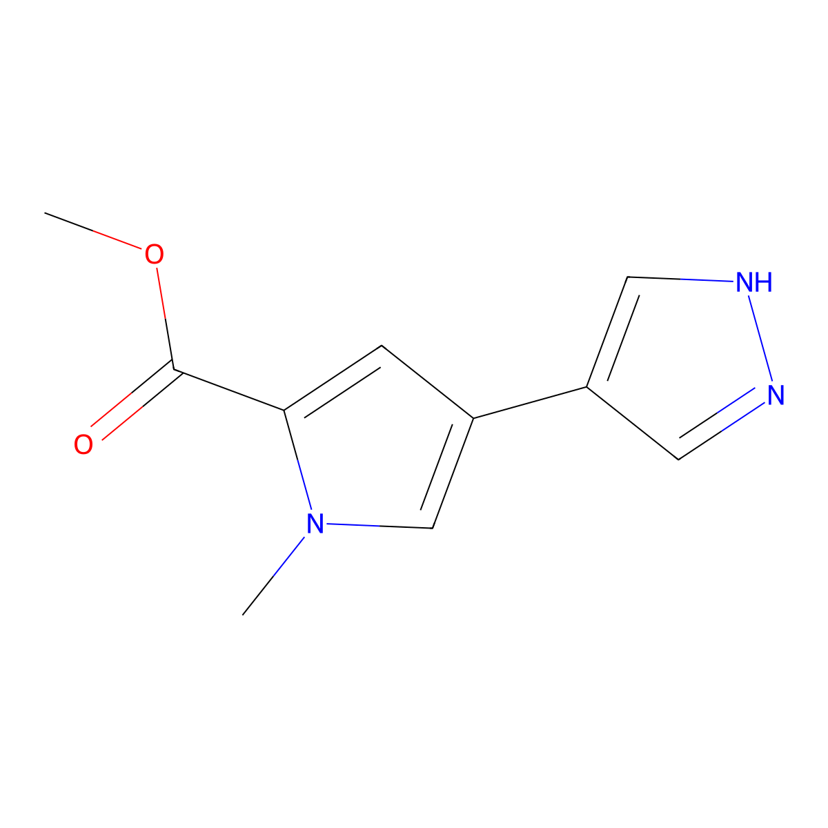 methyl 1-methyl-4-(1H-pyrazol-4-yl)-1H-pyrrole-2-carboxylate molecular structure, CAS 2228393-25-5