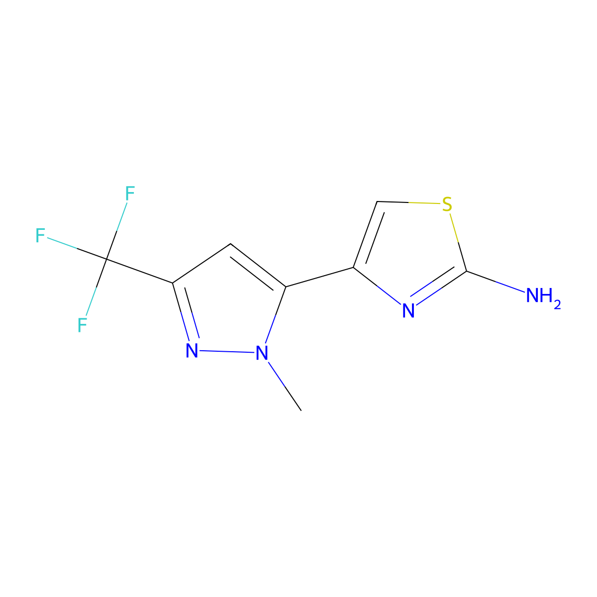 4-[1-methyl-3-(trifluoromethyl)-1H-pyrazol-5-yl]-1,3-thiazol-2-amine molecular structure, CAS 2228393-89-1