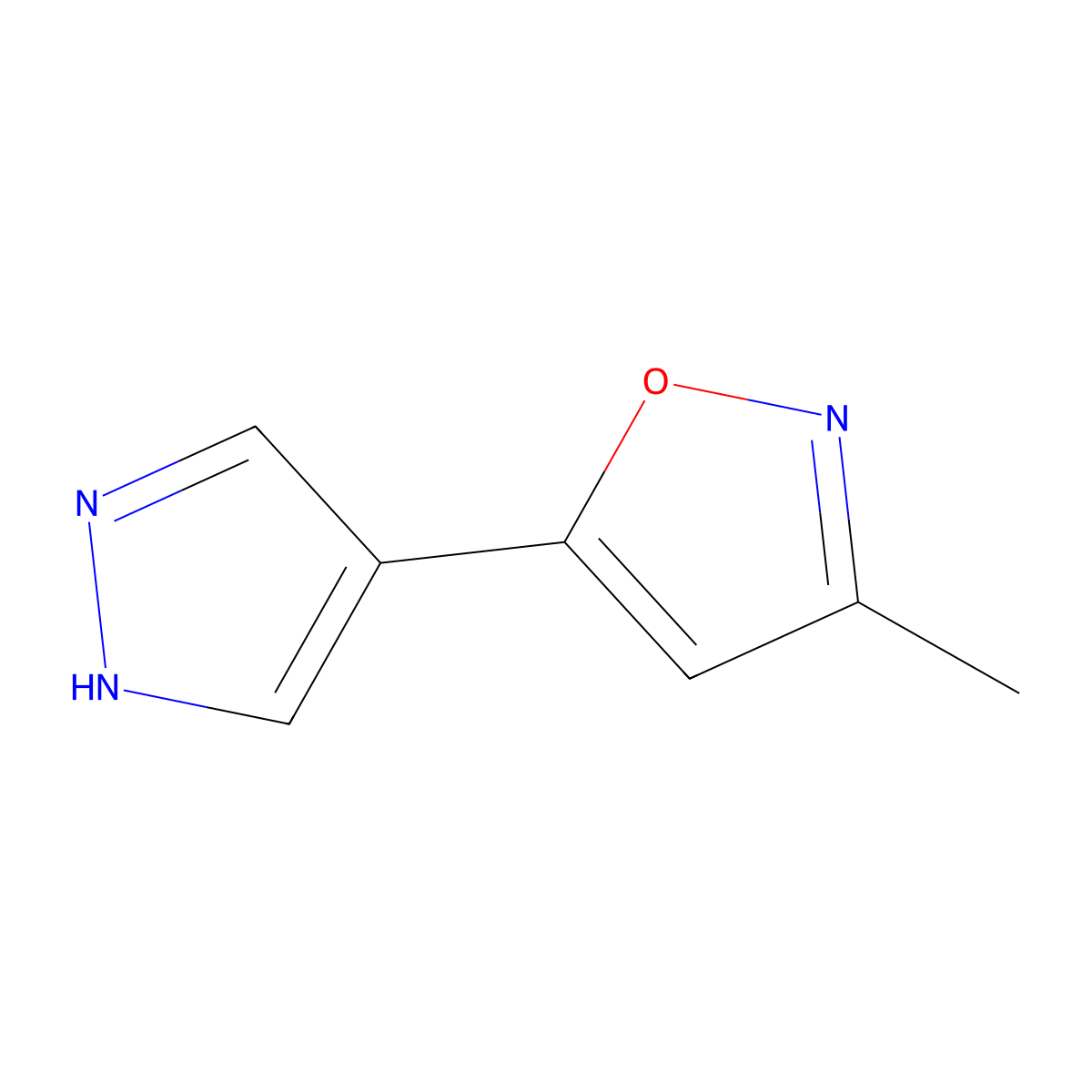 3-methyl-5-(1H-pyrazol-4-yl)-1,2-oxazole molecular structure, CAS 2228393-93-7