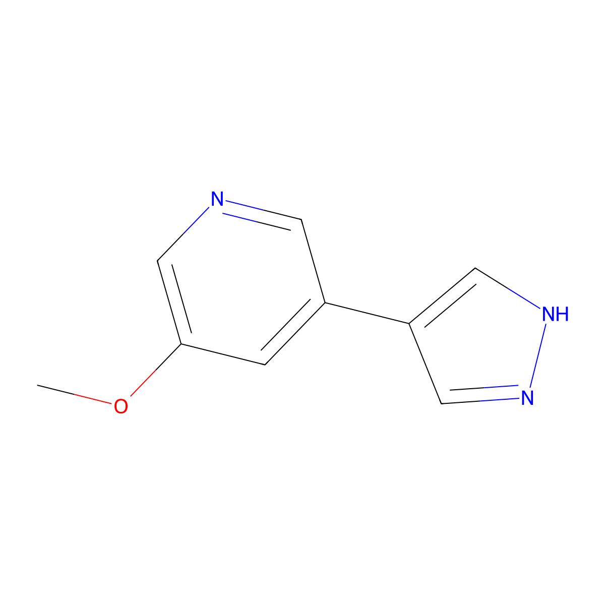 3-methoxy-5-(1H-pyrazol-4-yl)pyridine molecular structure, CAS 2228396-54-9