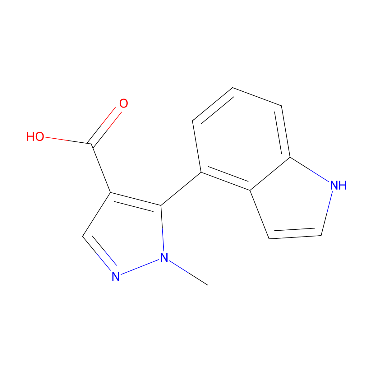 5-(1H-indol-4-yl)-1-methyl-1H-pyrazole-4-carboxylic acid molecular structure, CAS 2228398-27-2