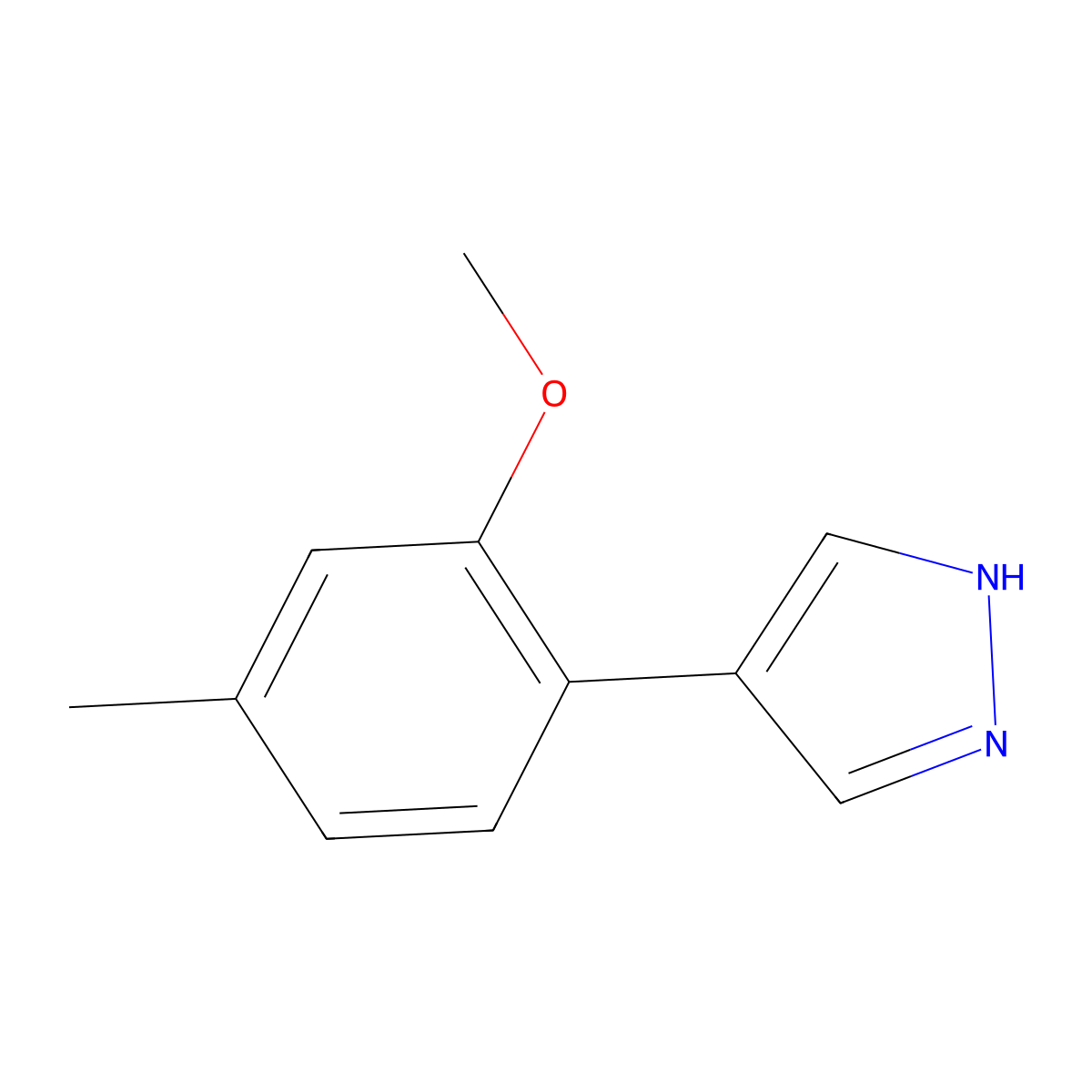 4-(2-methoxy-4-methylphenyl)-1H-pyrazole molecular structure, CAS 2228402-71-7