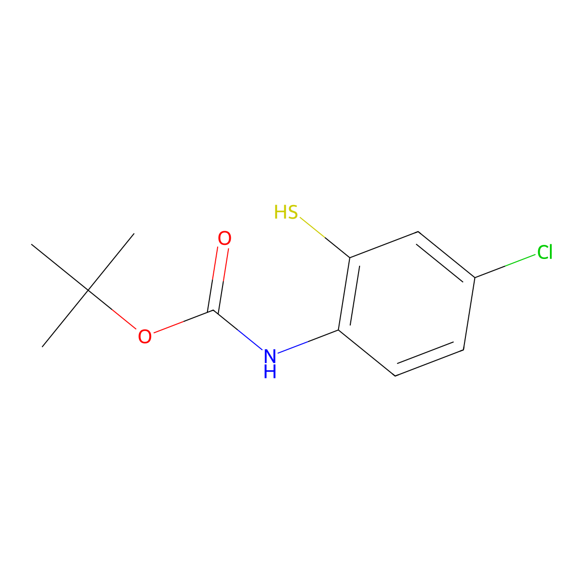 tert-butyl N-(4-chloro-2-sulfanylphenyl)carbamate molecular structure, CAS 2228409-10-5