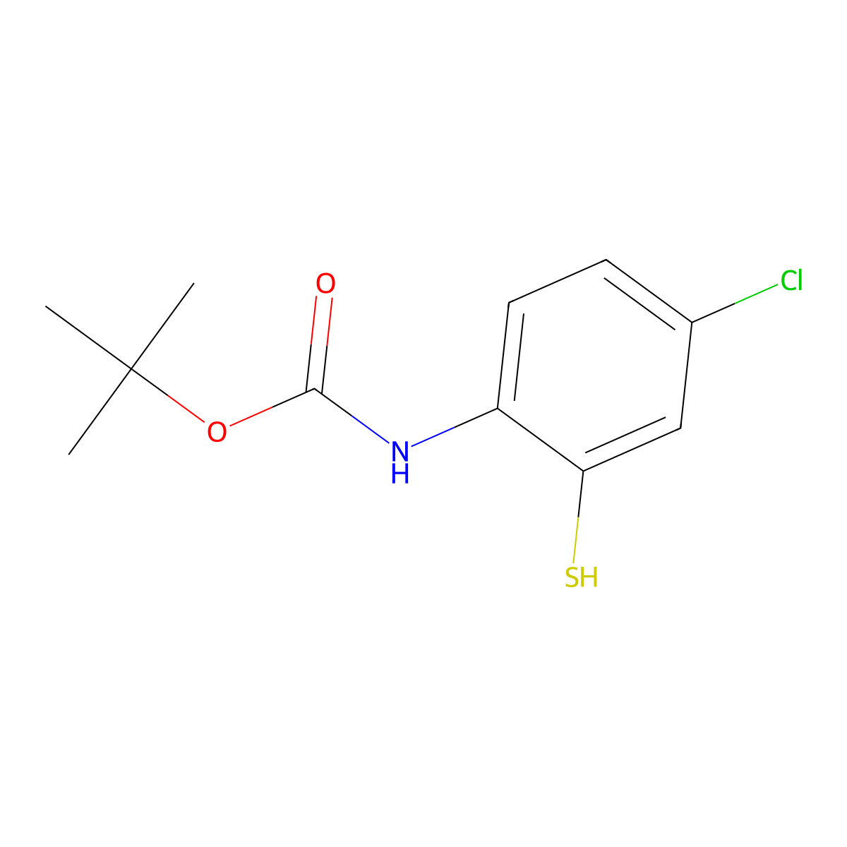 tert-butyl N-(4-chloro-2-sulfanylphenyl)carbamate molecular structure, CAS 2228409-10-5