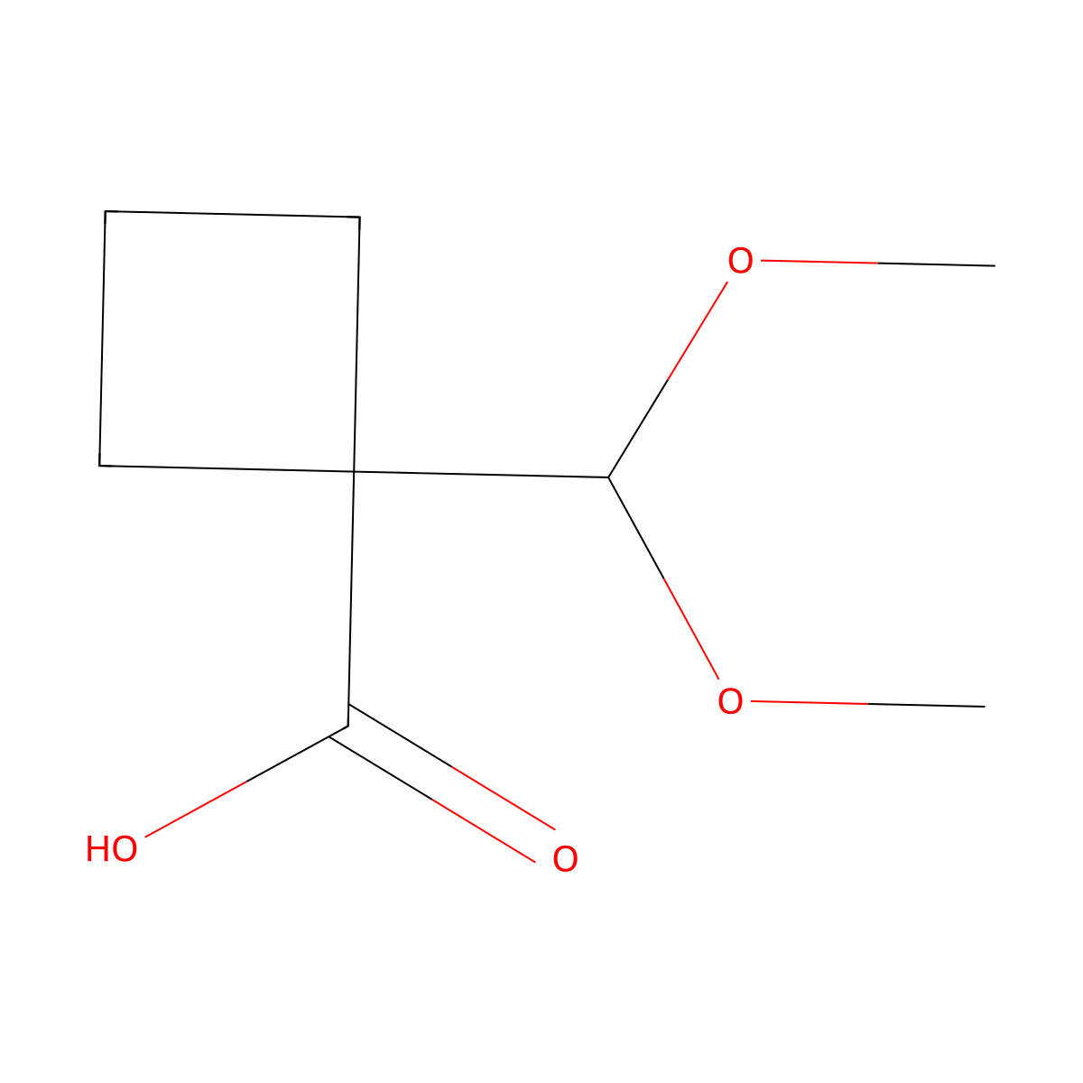 1-(Dimethoxymethyl)cyclobutane-1-carboxylic acid molecular structure, CAS 2228410-91-9