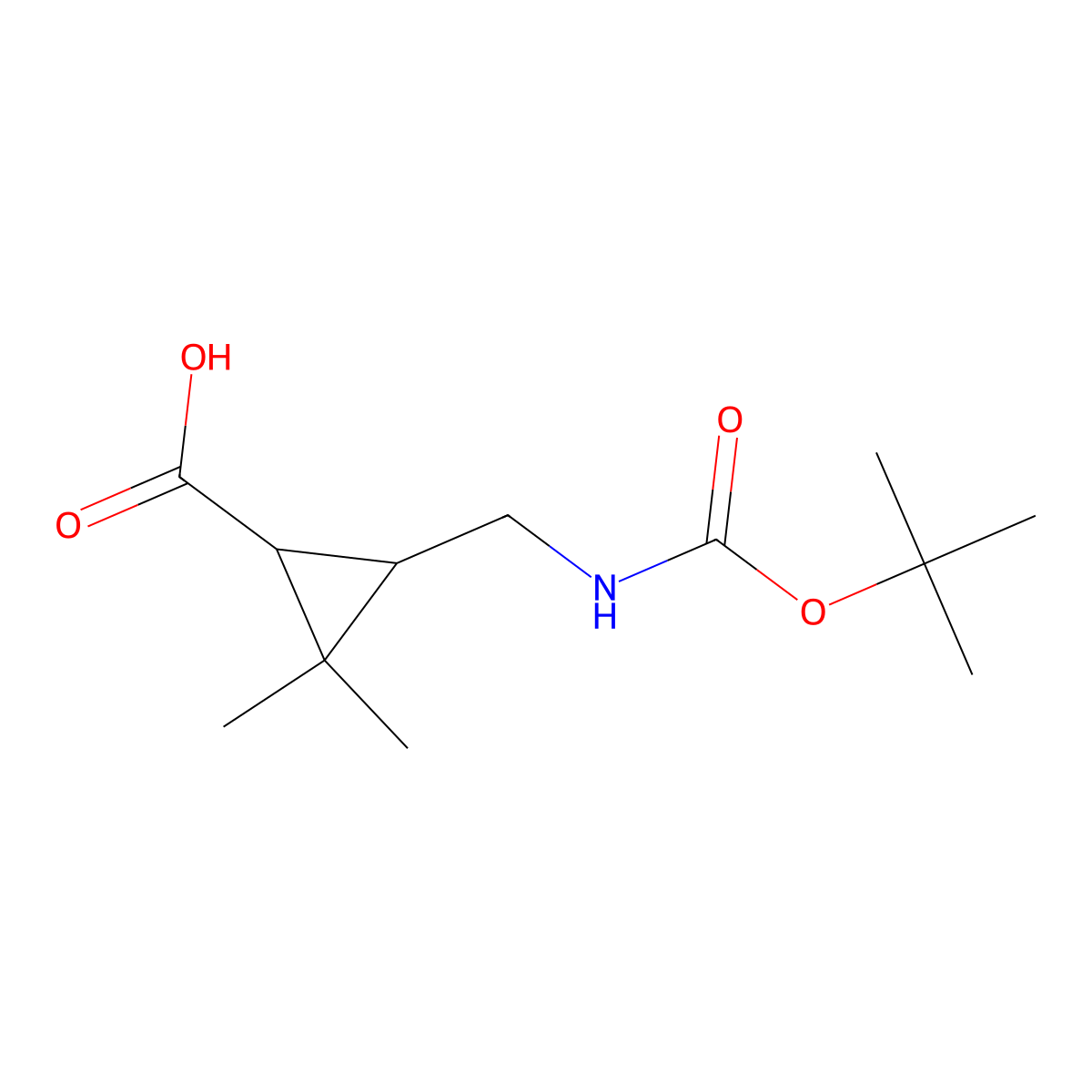 3-({[(Tert-butoxy)carbonyl]amino}methyl)-2,2-dimethylcyclopropane-1-carboxylic acid molecular structure, CAS 2228411-37-6