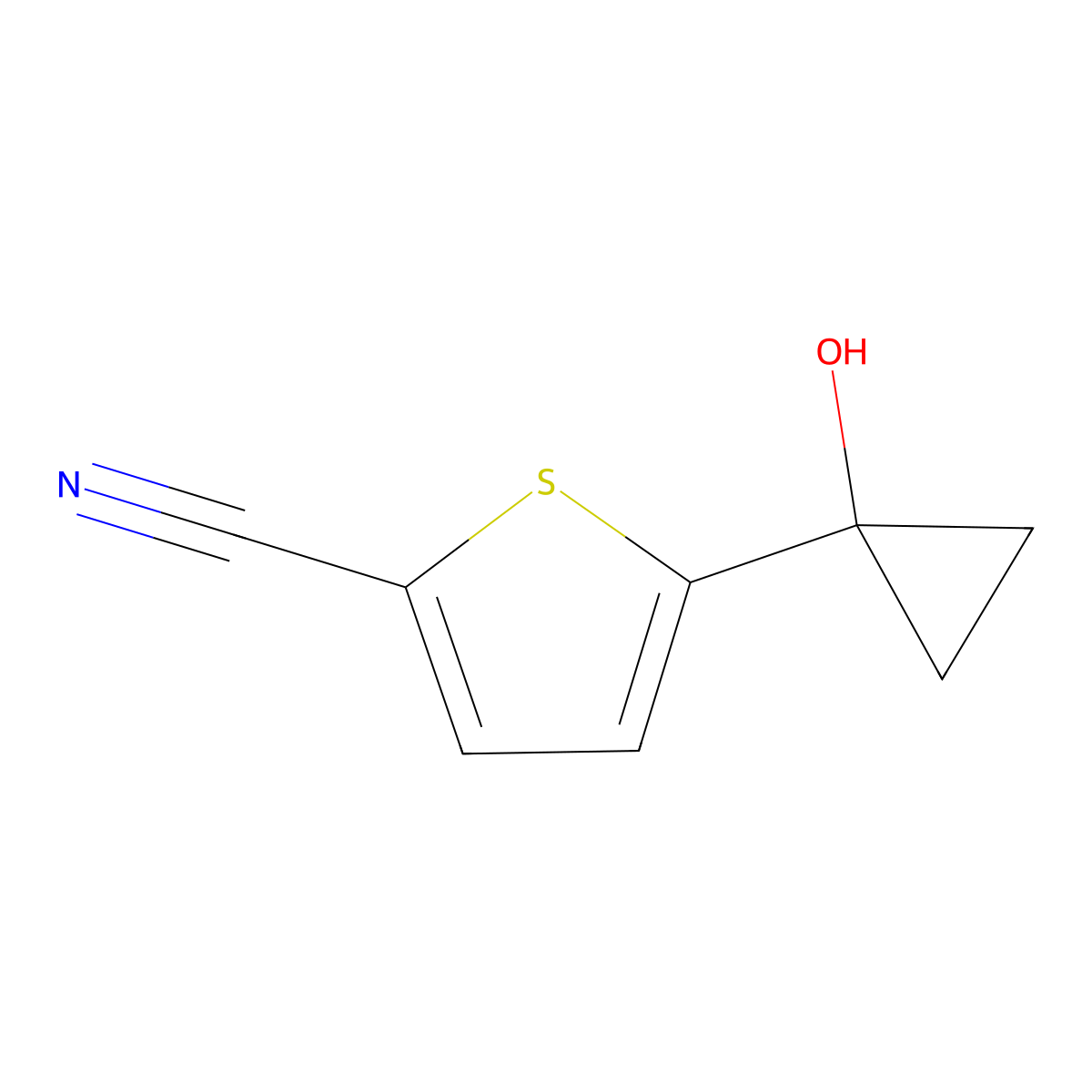 5-(1-Hydroxycyclopropyl)thiophene-2-carbonitrile molecular structure, CAS 2228415-12-9