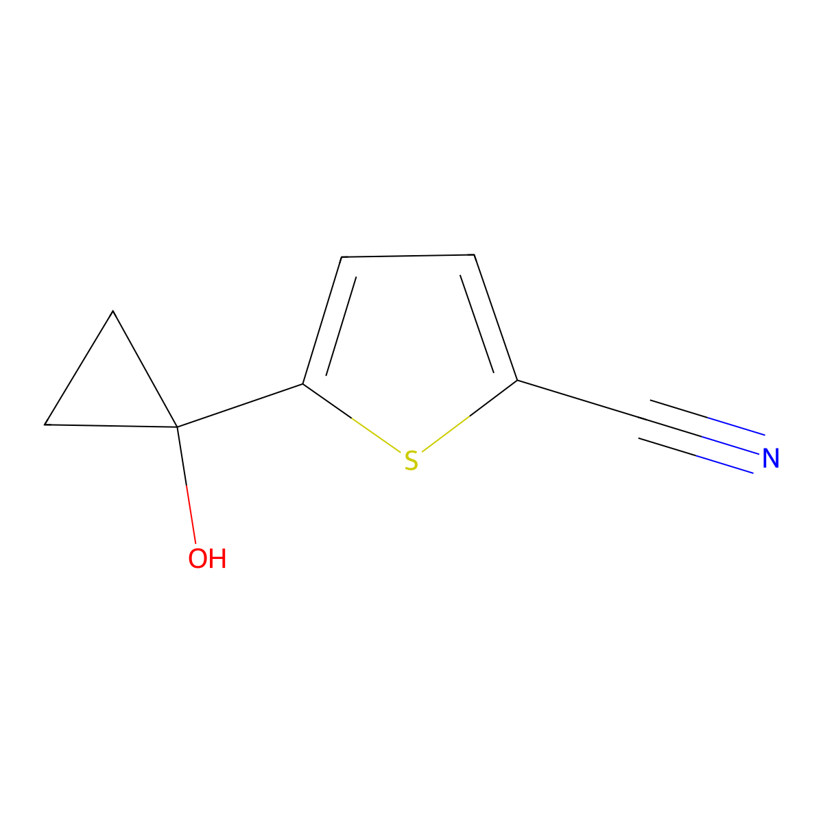 5-(1-Hydroxycyclopropyl)thiophene-2-carbonitrile molecular structure, CAS 2228415-12-9
