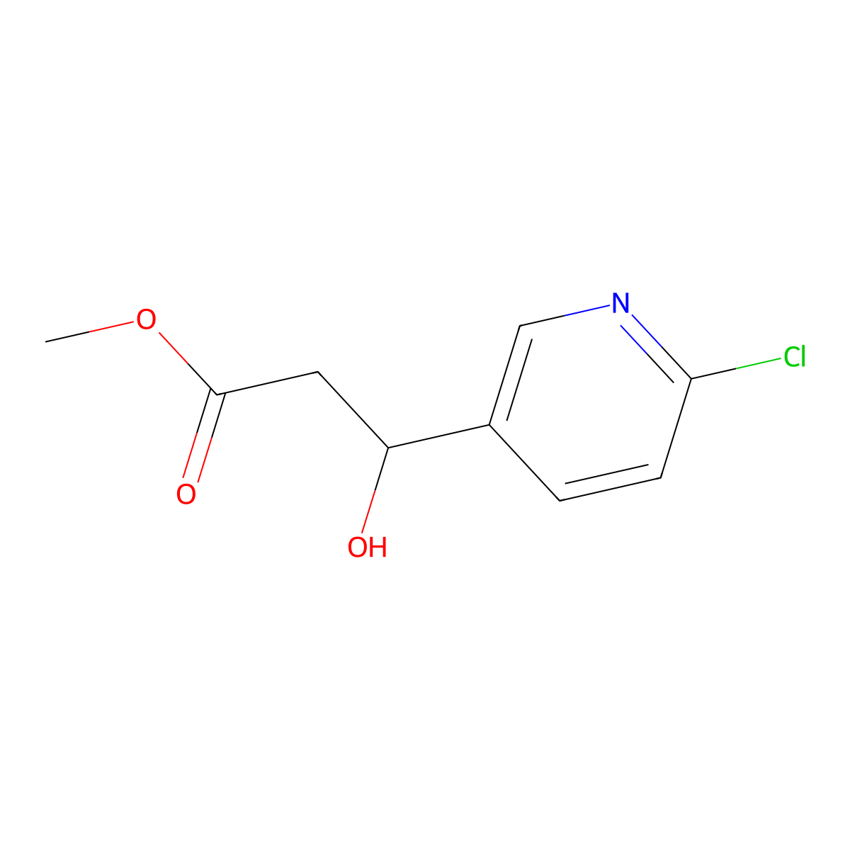 Methyl 3-(6-chloropyridin-3-yl)-3-hydroxypropanoate molecular structure, CAS 2228416-66-6