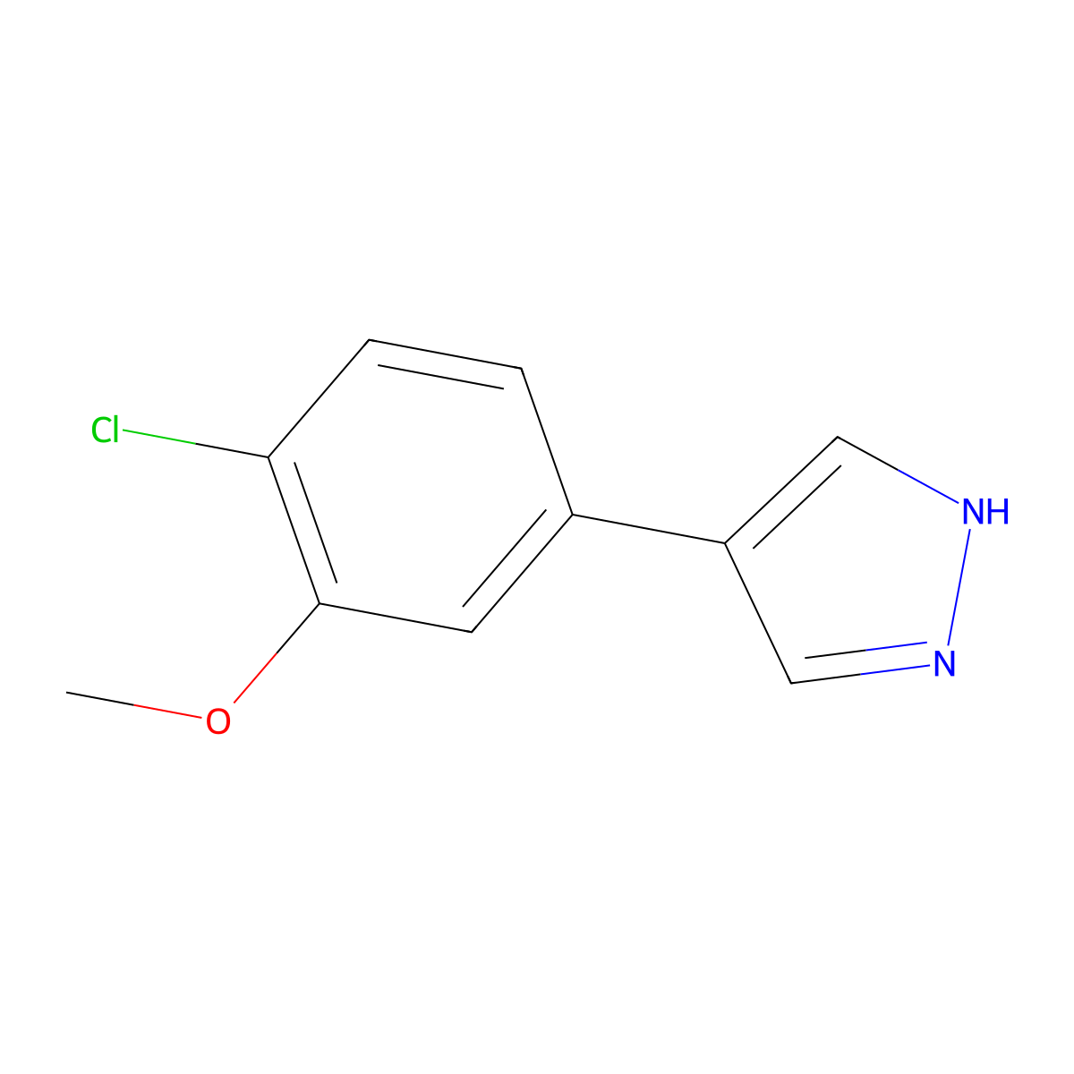 4-(4-chloro-3-methoxyphenyl)-1H-pyrazole molecular structure, CAS 2228421-64-3