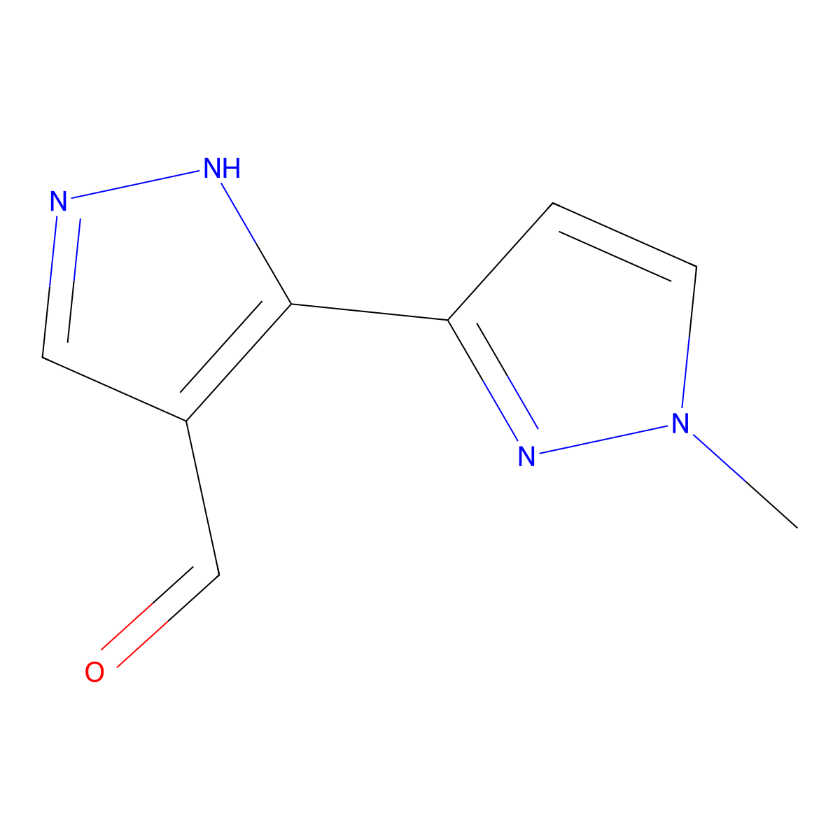 3-(1-methyl-1H-pyrazol-3-yl)-1H-pyrazole-4-carbaldehyde molecular structure, CAS 2228423-40-1