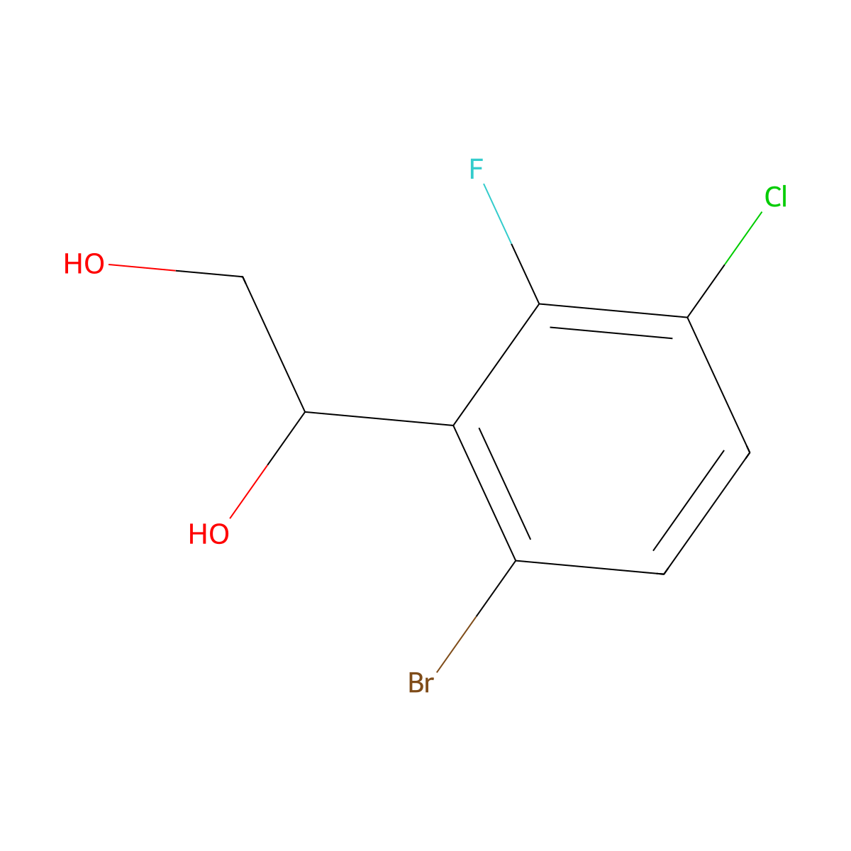 1-(6-Bromo-3-chloro-2-fluorophenyl)ethane-1,2-diol molecular structure, CAS 2228424-13-1