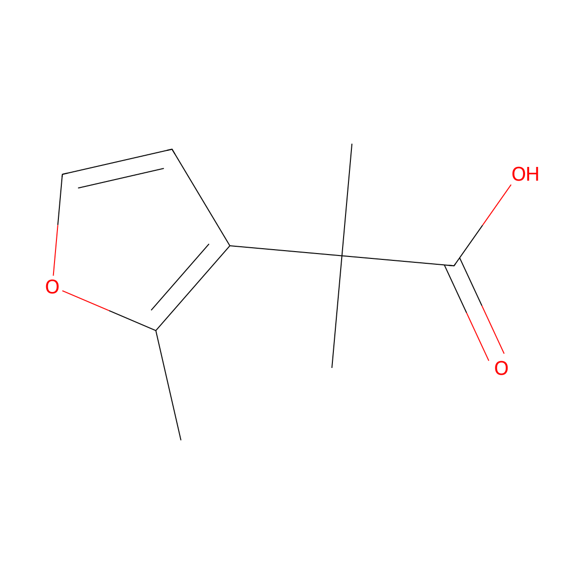 2-Methyl-2-(2-methylfuran-3-yl)propanoic acid molecular structure, CAS 2228424-66-4