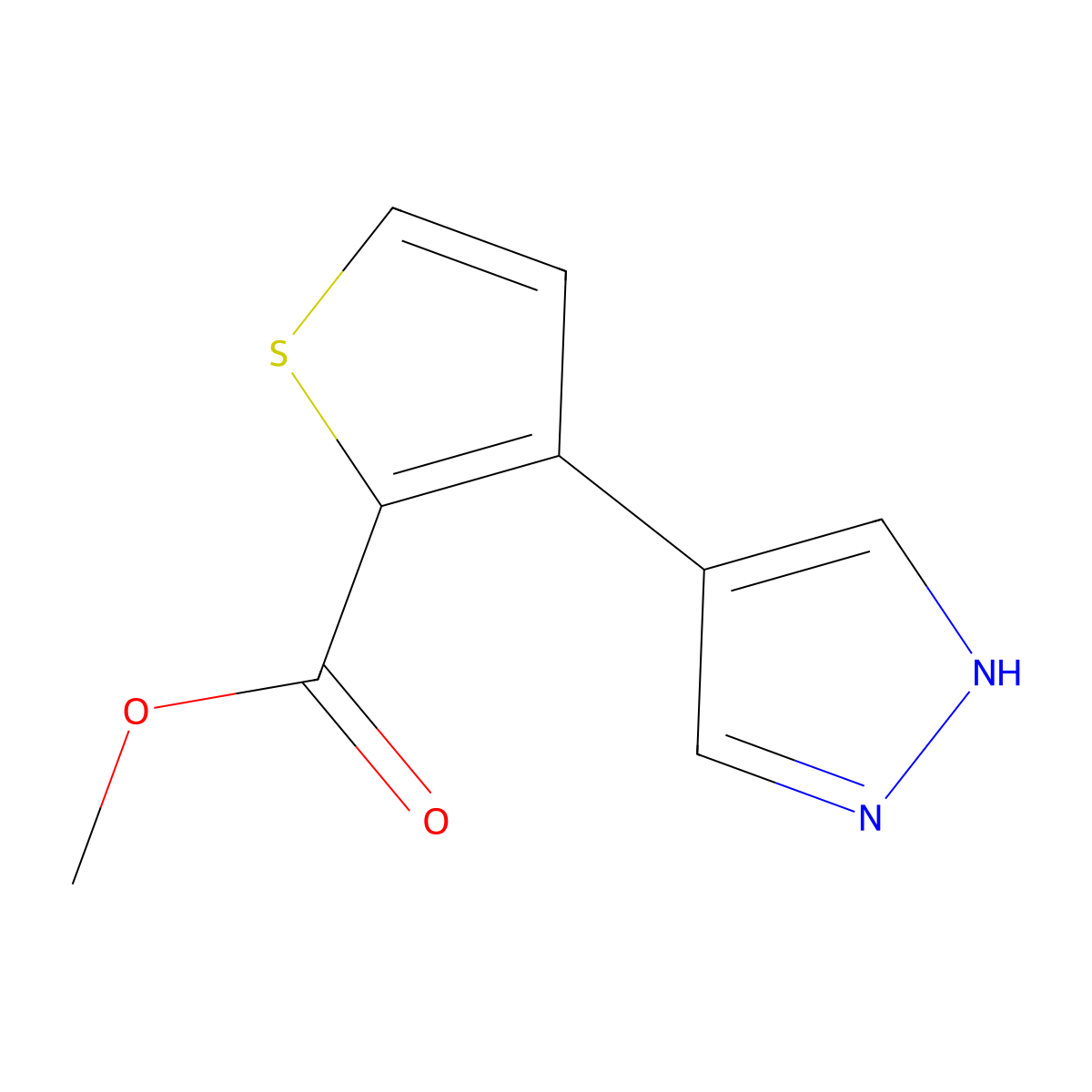 methyl 3-(1H-pyrazol-4-yl)thiophene-2-carboxylate molecular structure, CAS 2228430-93-9