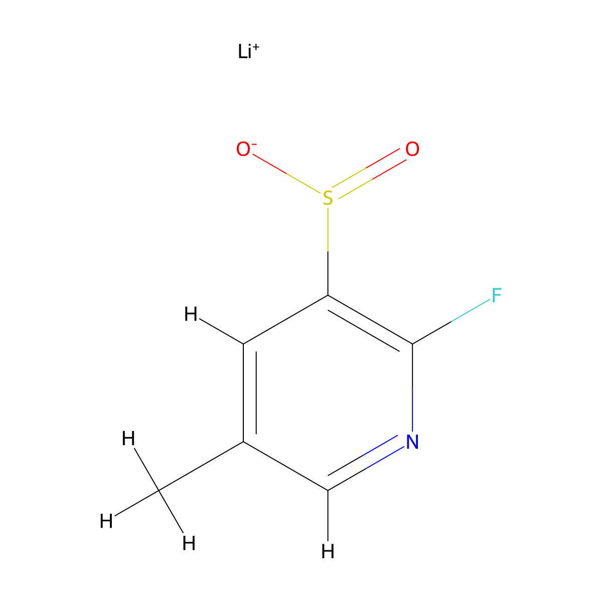 Lithium(1+) 2-fluoro-5-methylpyridine-3-sulfinate molecular structure, CAS 2228434-15-7