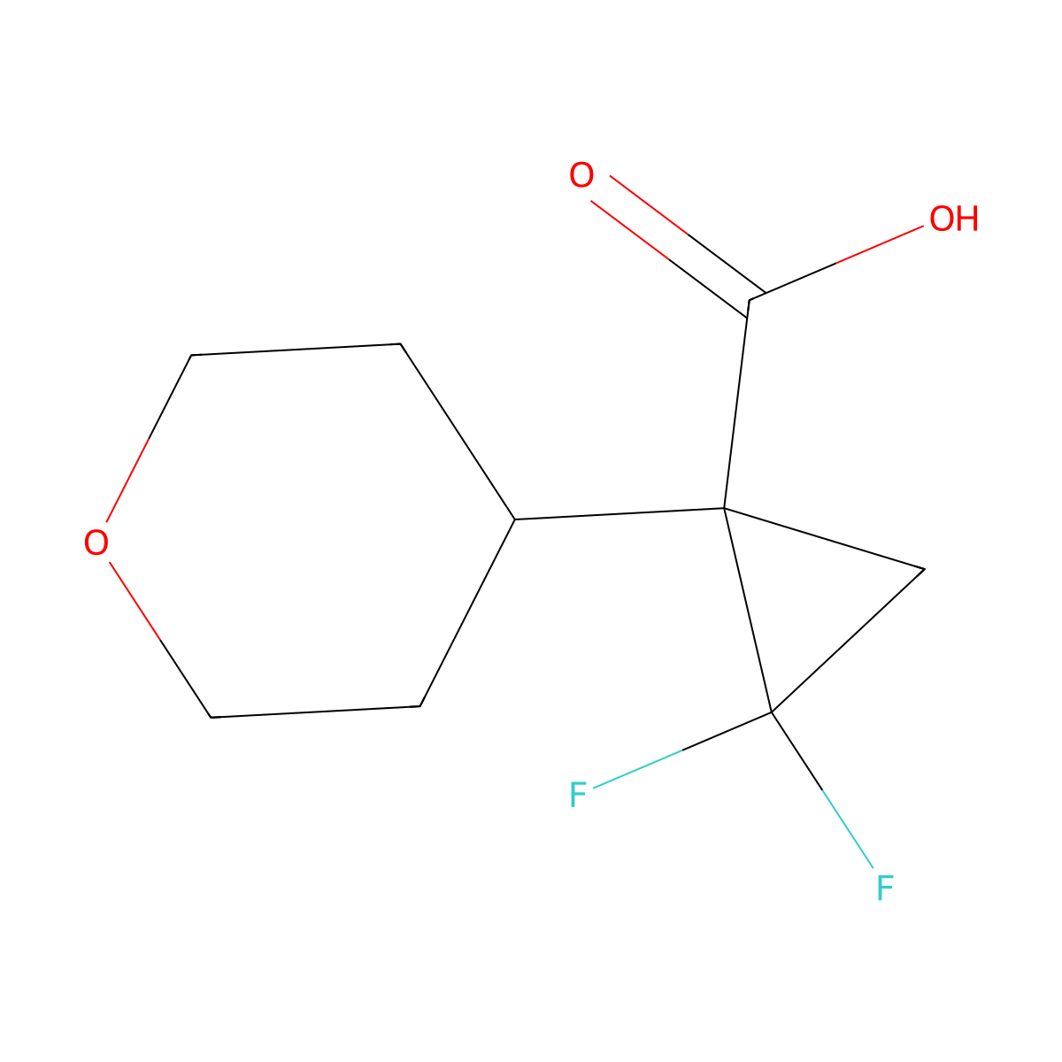 2,2-Difluoro-1-(oxan-4-yl)cyclopropane-1-carboxylic acid molecular structure, CAS 2228438-34-2