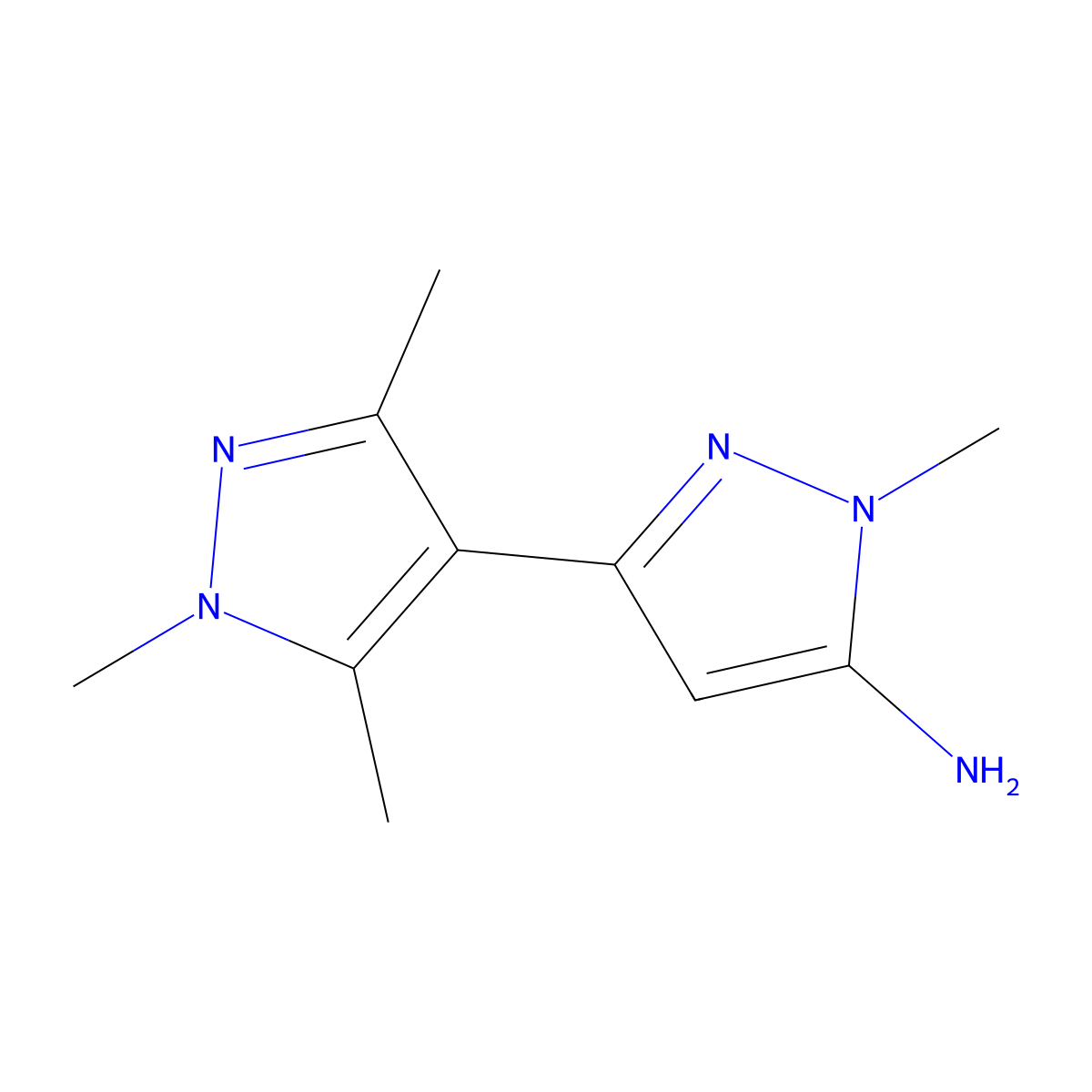 1-methyl-3-(trimethyl-1H-pyrazol-4-yl)-1H-pyrazol-5-amine molecular structure, CAS 2228439-39-0
