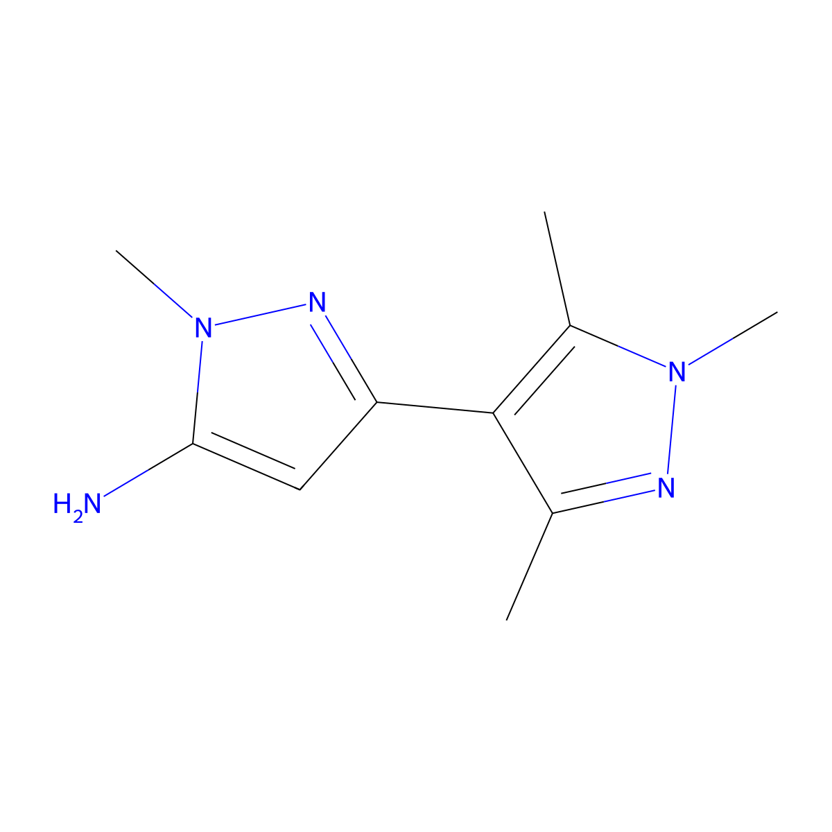 1-methyl-3-(trimethyl-1H-pyrazol-4-yl)-1H-pyrazol-5-amine molecular structure, CAS 2228439-39-0