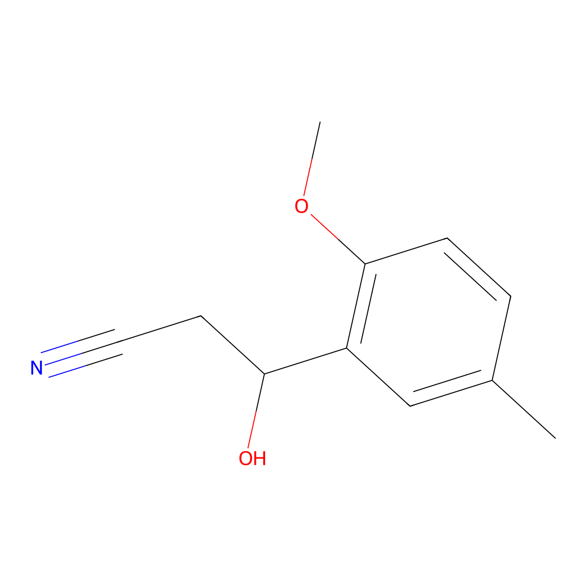 3-Hydroxy-3-(2-methoxy-5-methylphenyl)propanenitrile molecular structure, CAS 2228439-73-2