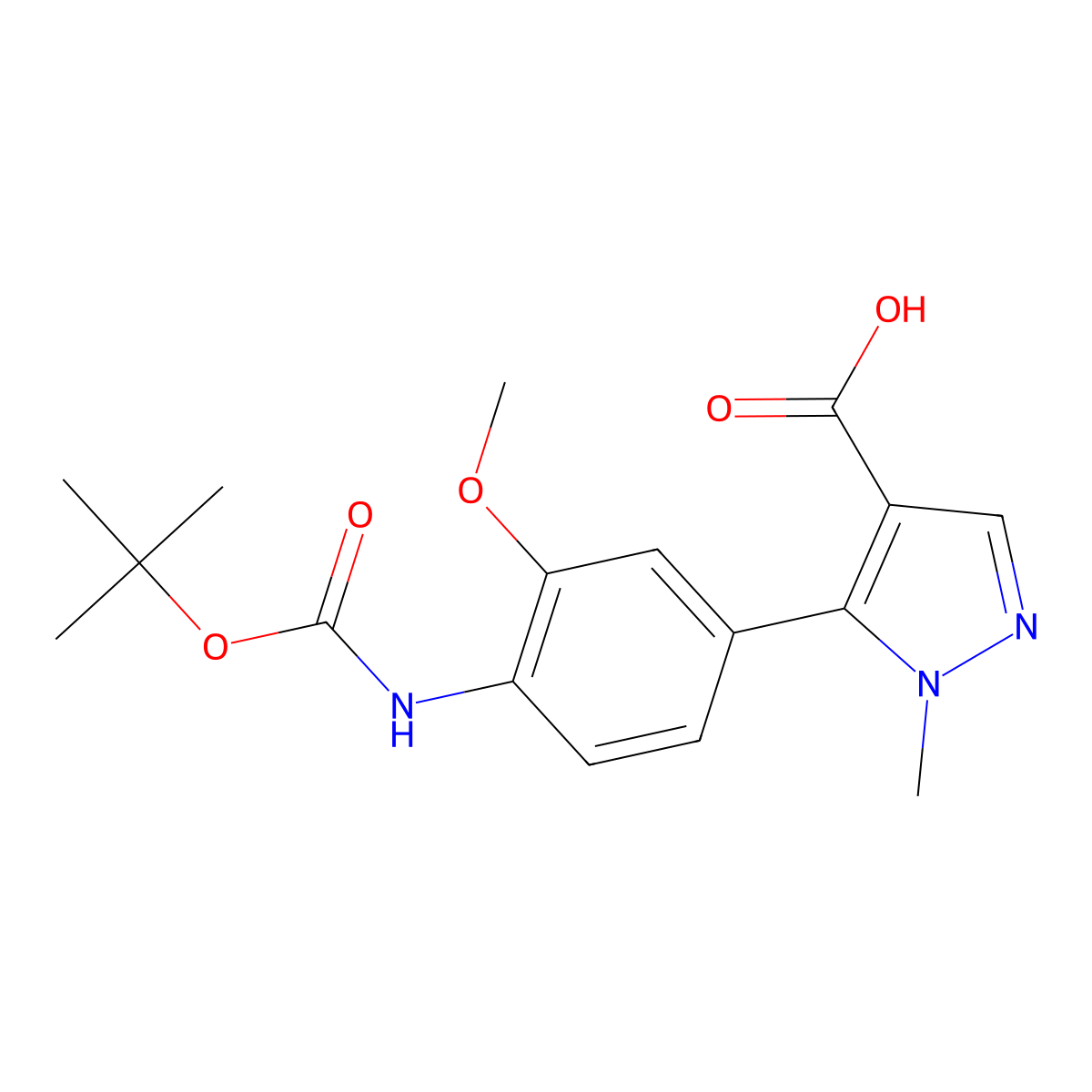 5-(4-{[(tert-butoxy)carbonyl]amino}-3-methoxyphenyl)-1-methyl-1H-pyrazole-4-carboxylic acid molecular structure, CAS 2228441-32-3