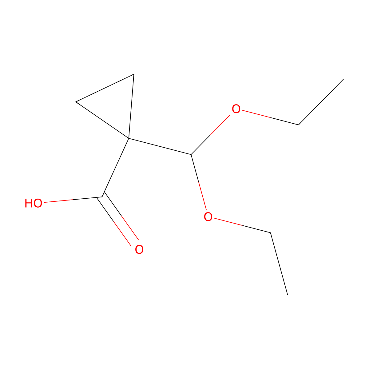 1-(Diethoxymethyl)cyclopropane-1-carboxylic acid molecular structure, CAS 2228442-38-2