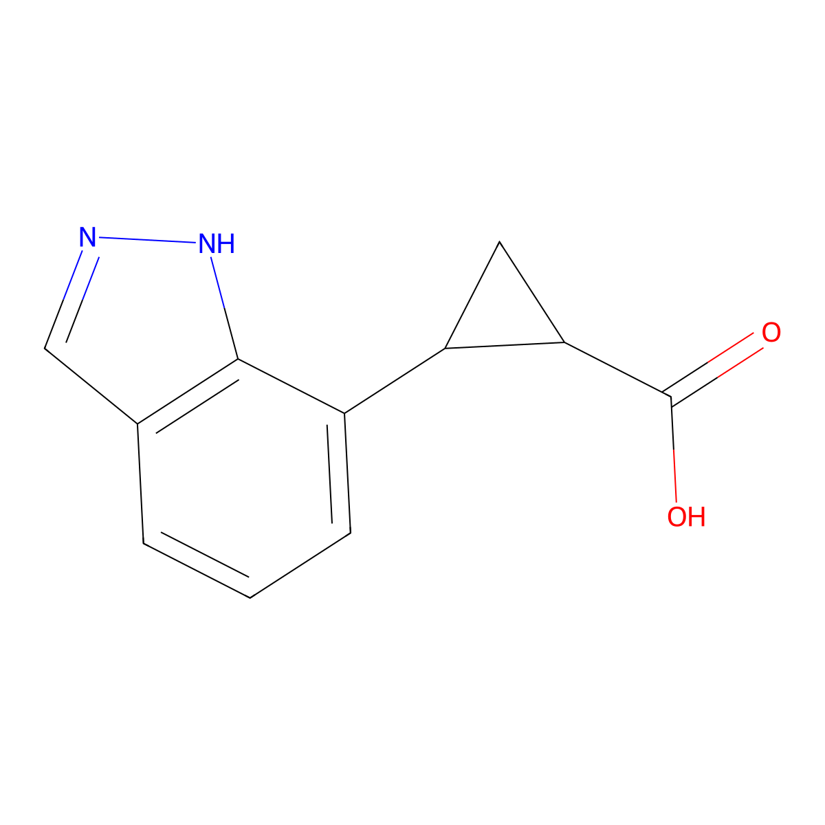 2-(1H-indazol-7-yl)cyclopropane-1-carboxylic acid molecular structure, CAS 2228444-07-1
