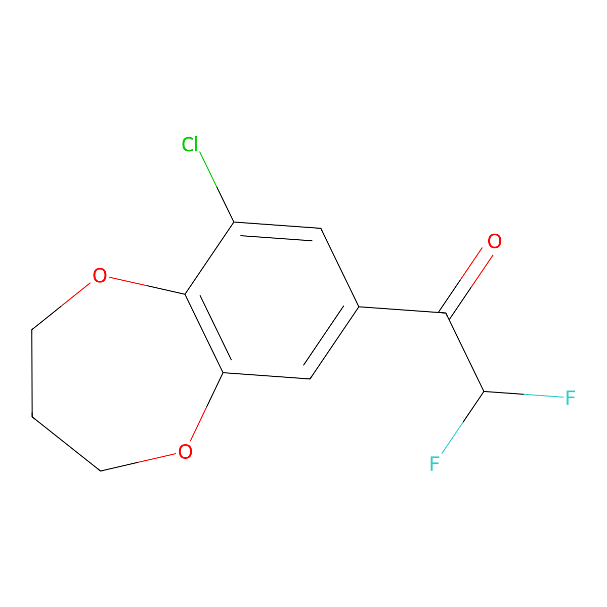 1-(9-chloro-3,4-dihydro-2H-1,5-benzodioxepin-7-yl)-2,2-difluoroethan-1-one molecular structure, CAS 2228445-54-1
