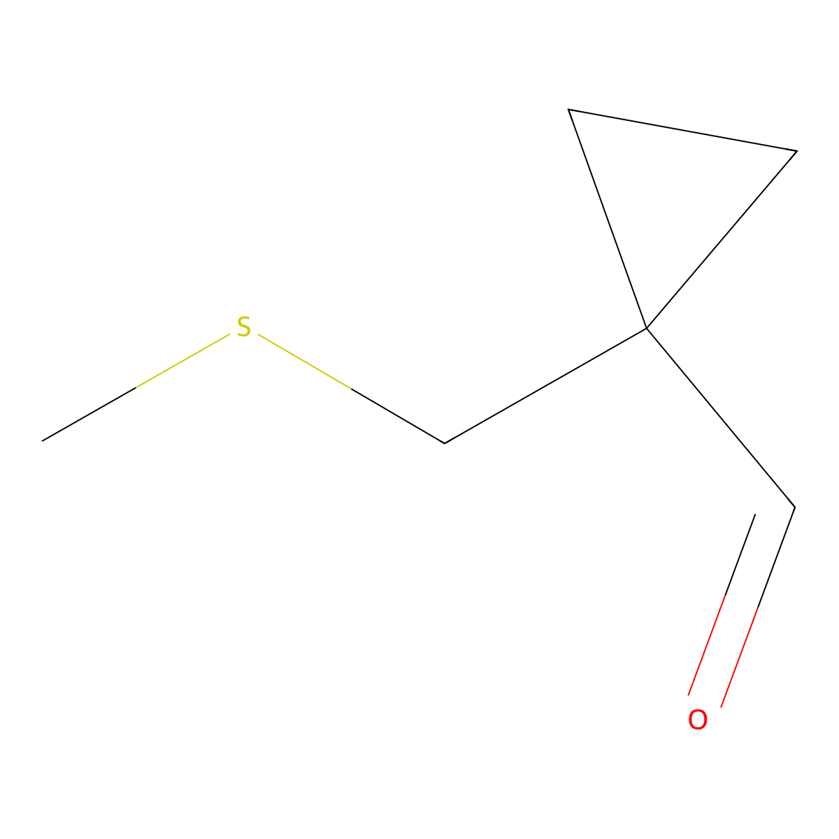 1-((Methylsulfanyl)methyl)cyclopropane-1-carbaldehyde molecular structure, CAS 2228447-14-9