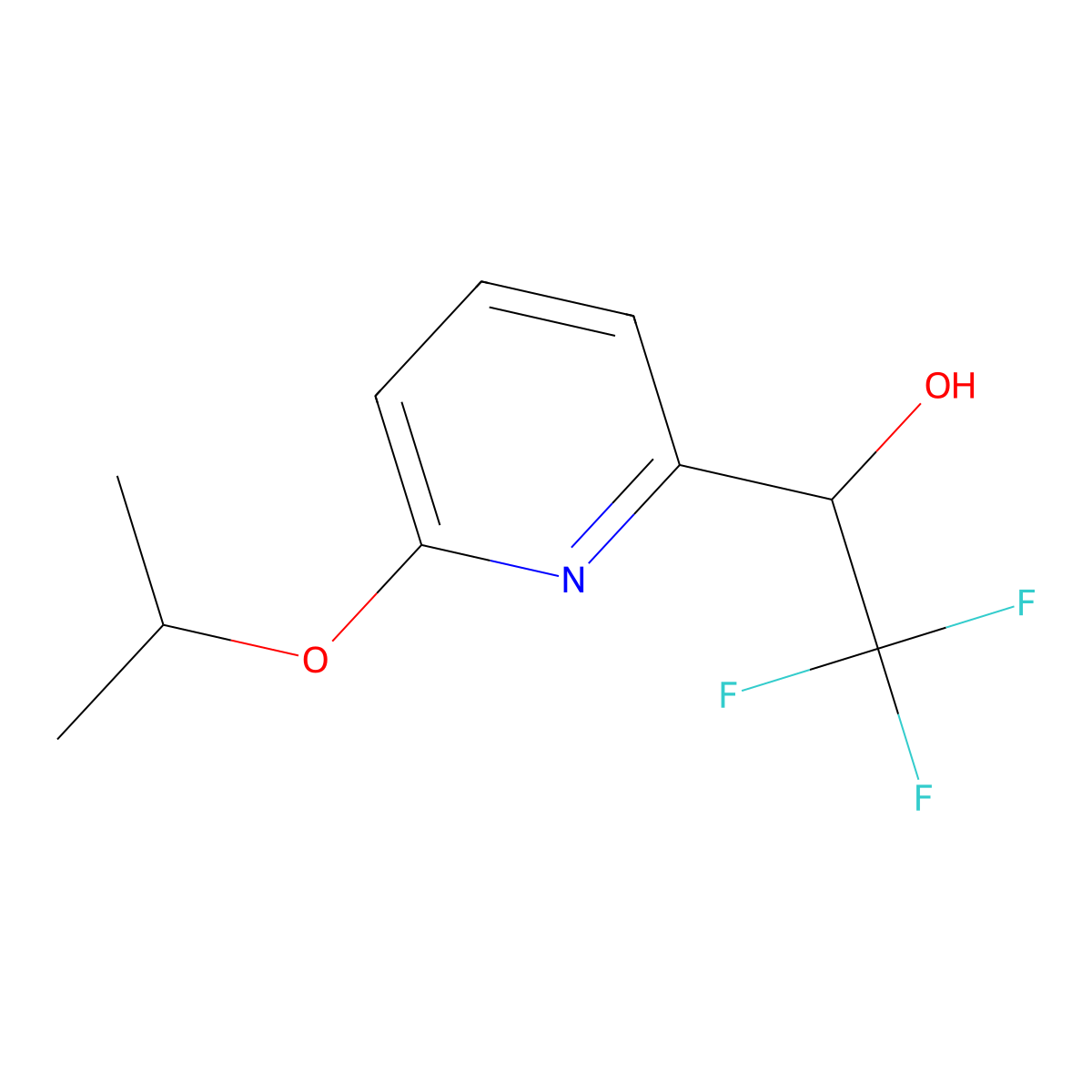 2,2,2-Trifluoro-1-[6-(propan-2-yloxy)pyridin-2-yl]ethan-1-ol molecular structure, CAS 2228447-81-0