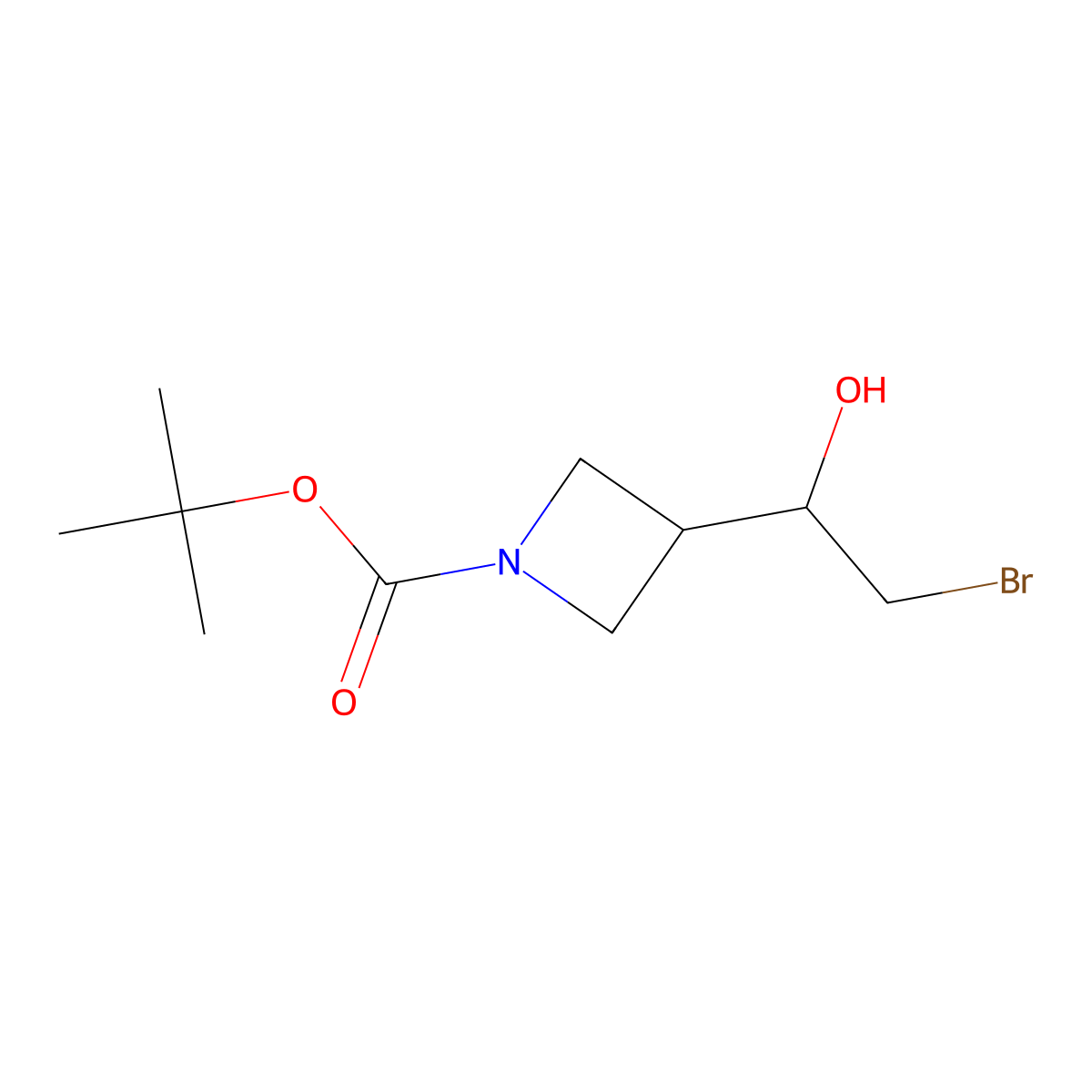 Tert-butyl 3-(2-bromo-1-hydroxyethyl)azetidine-1-carboxylate molecular structure, CAS 2228450-34-6