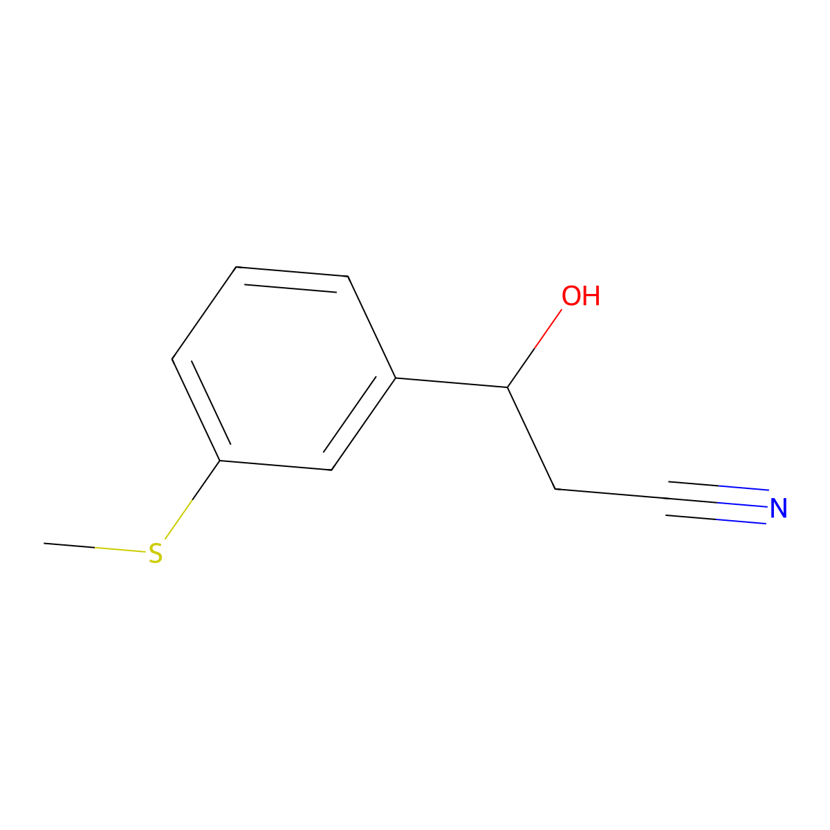 3-Hydroxy-3-[3-(methylsulfanyl)phenyl]propanenitrile molecular structure, CAS 2228454-80-4