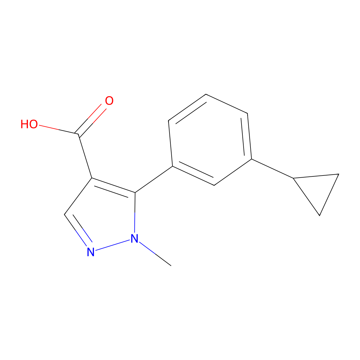 5-(3-cyclopropylphenyl)-1-methyl-1H-pyrazole-4-carboxylic acid molecular structure, CAS 2228462-49-3
