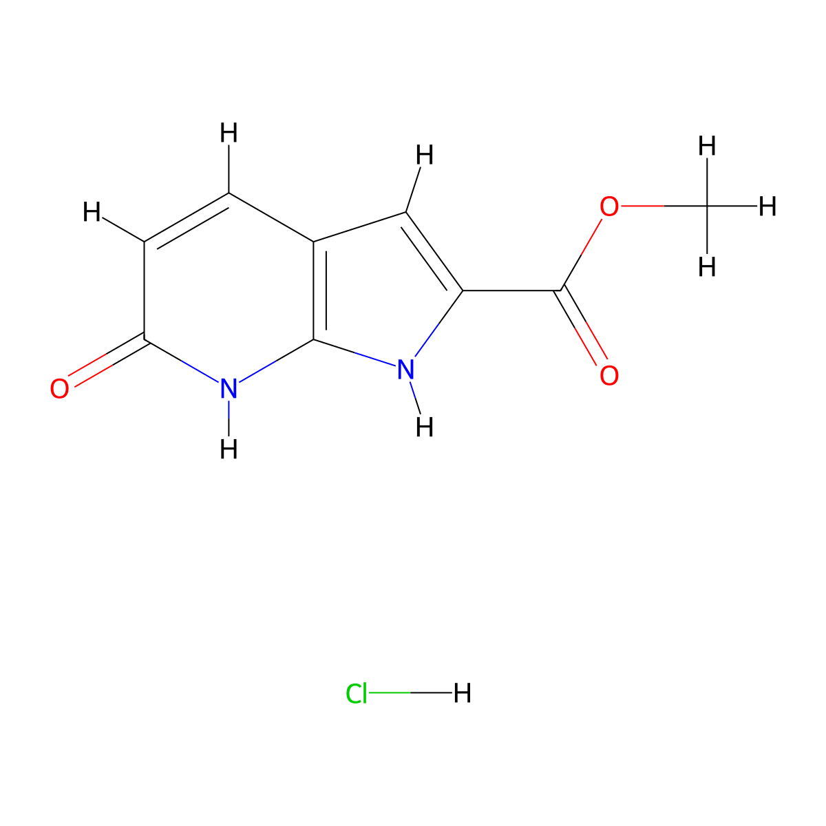 methyl 6-hydroxy-1H-pyrrolo(2,3-b)pyridine-2-carboxylate hydrochloride molecular structure, CAS 2228465-53-8