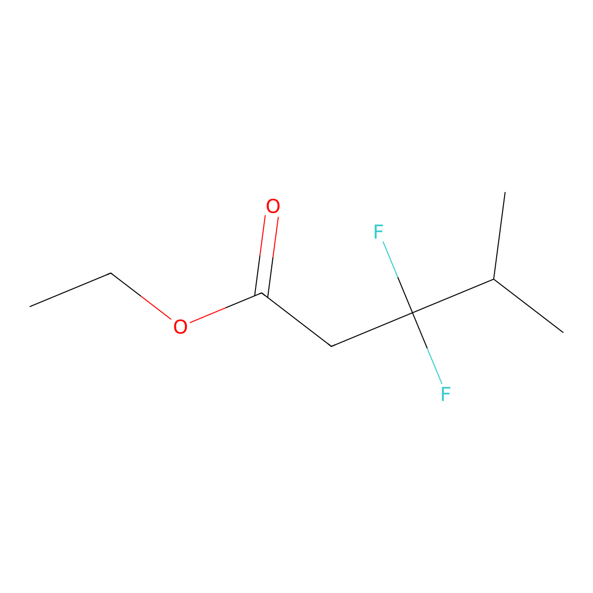 Ethyl 3,3-difluoro-4-methylpentanoate molecular structure, CAS 2228465-69-6