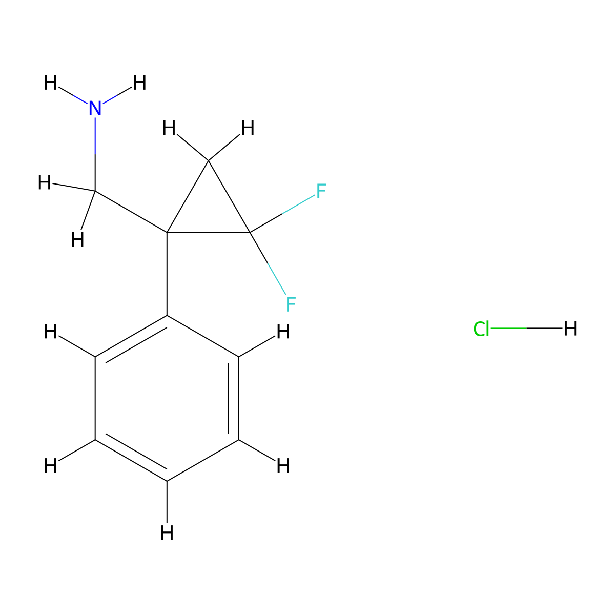 (2,2-Difluoro-1-phenylcyclopropyl)methanamine hydrochloride molecular structure, CAS 2228465-74-3