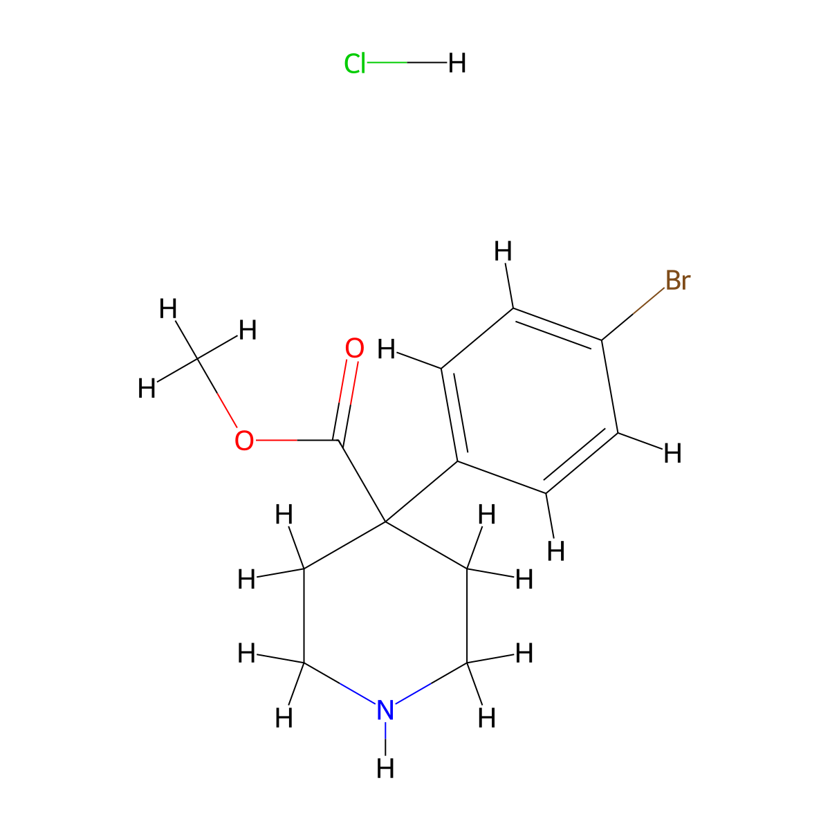 Methyl 4-(4-bromophenyl)piperidine-4-carboxylate hydrochloride molecular structure, CAS 2228469-69-8