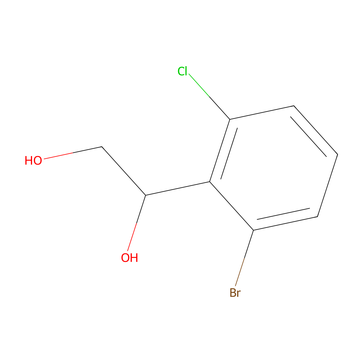 1-(2-Bromo-6-chlorophenyl)ethane-1,2-diol molecular structure, CAS 2228470-37-7