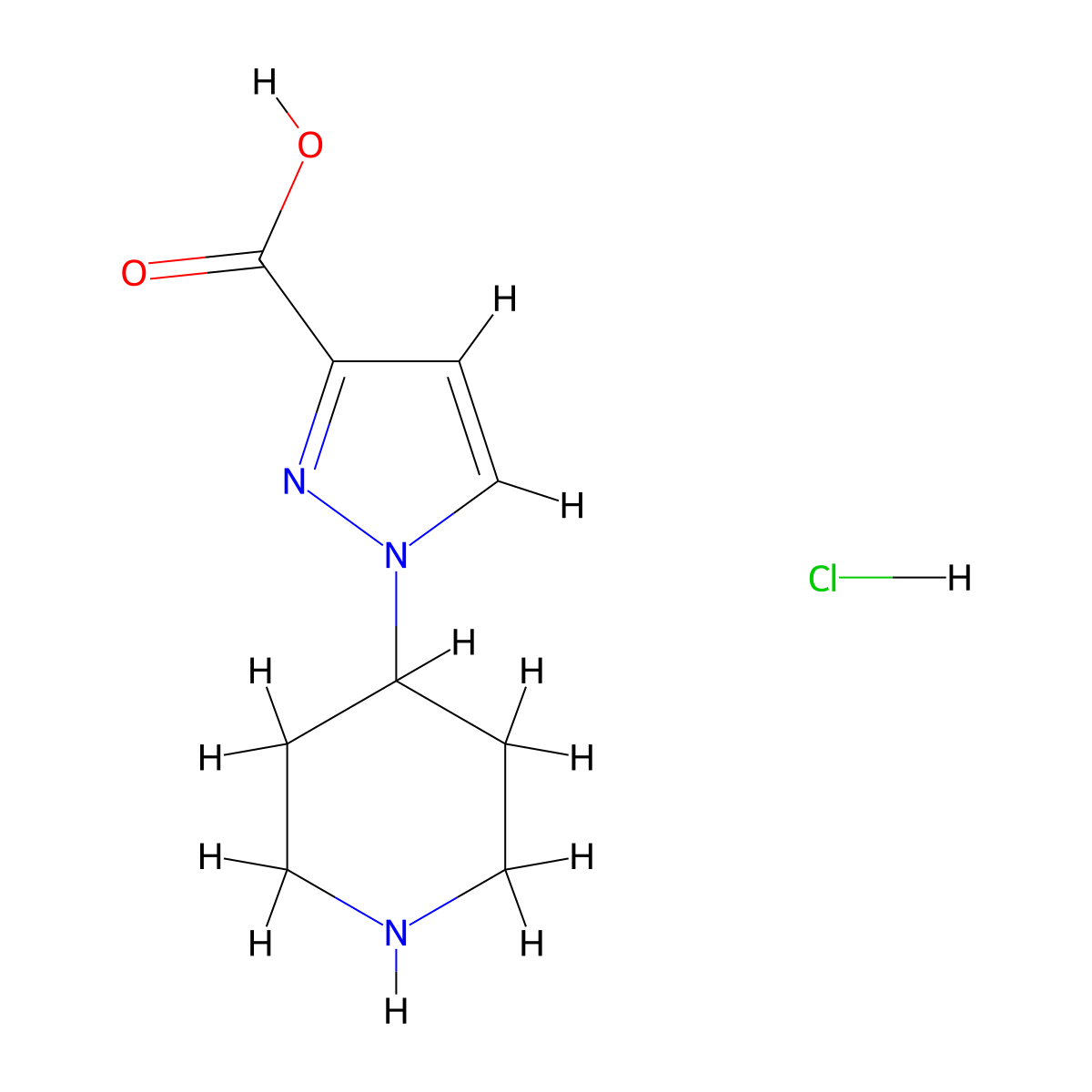 1-(Piperidin-4-yl)-1H-pyrazole-3-carboxylic acid hydrochloride molecular structure, CAS 2228472-67-9