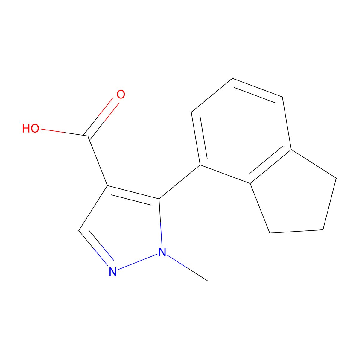 5-(2,3-dihydro-1H-inden-4-yl)-1-methyl-1H-pyrazole-4-carboxylic acid molecular structure, CAS 2228475-52-1