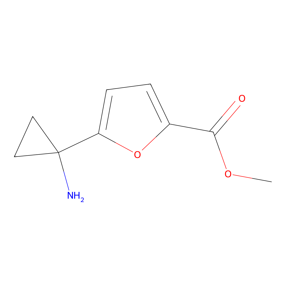 Methyl 5-(1-aminocyclopropyl)furan-2-carboxylate molecular structure, CAS 2228479-24-9