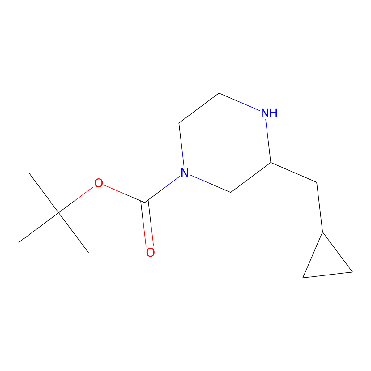 Tert-butyl 3-(cyclopropylmethyl)piperazine-1-carboxylate molecular structure, CAS 2228497-94-5