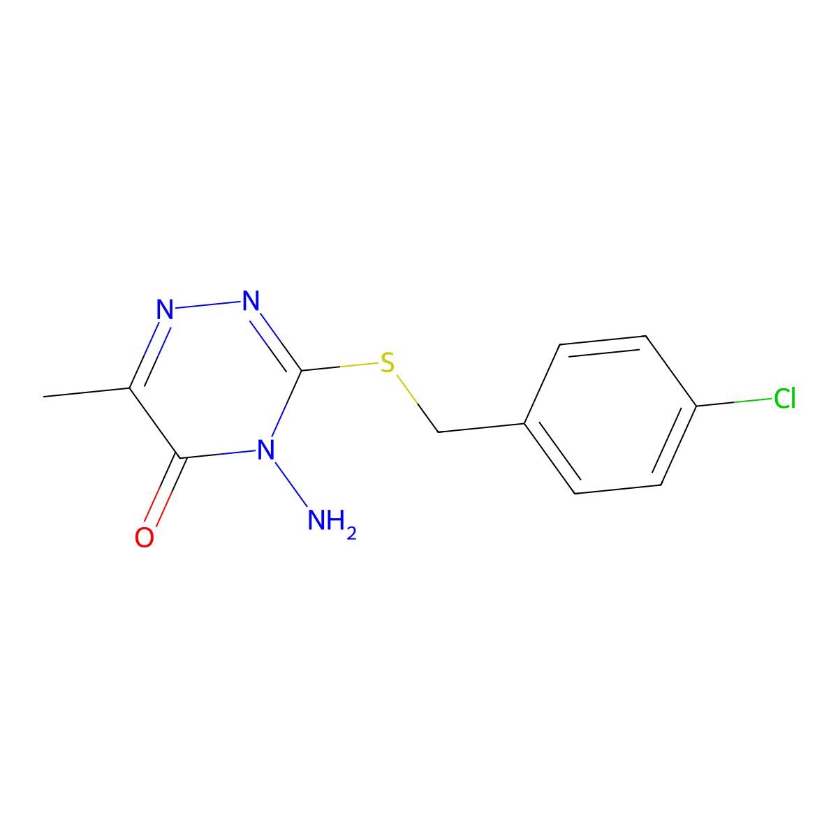 4-Amino-3-[(4-chlorobenzyl)thio]-6-methyl-4,5-dihydro-1,2,4-triazin-5-one molecular structure, CAS 22285-22-9
