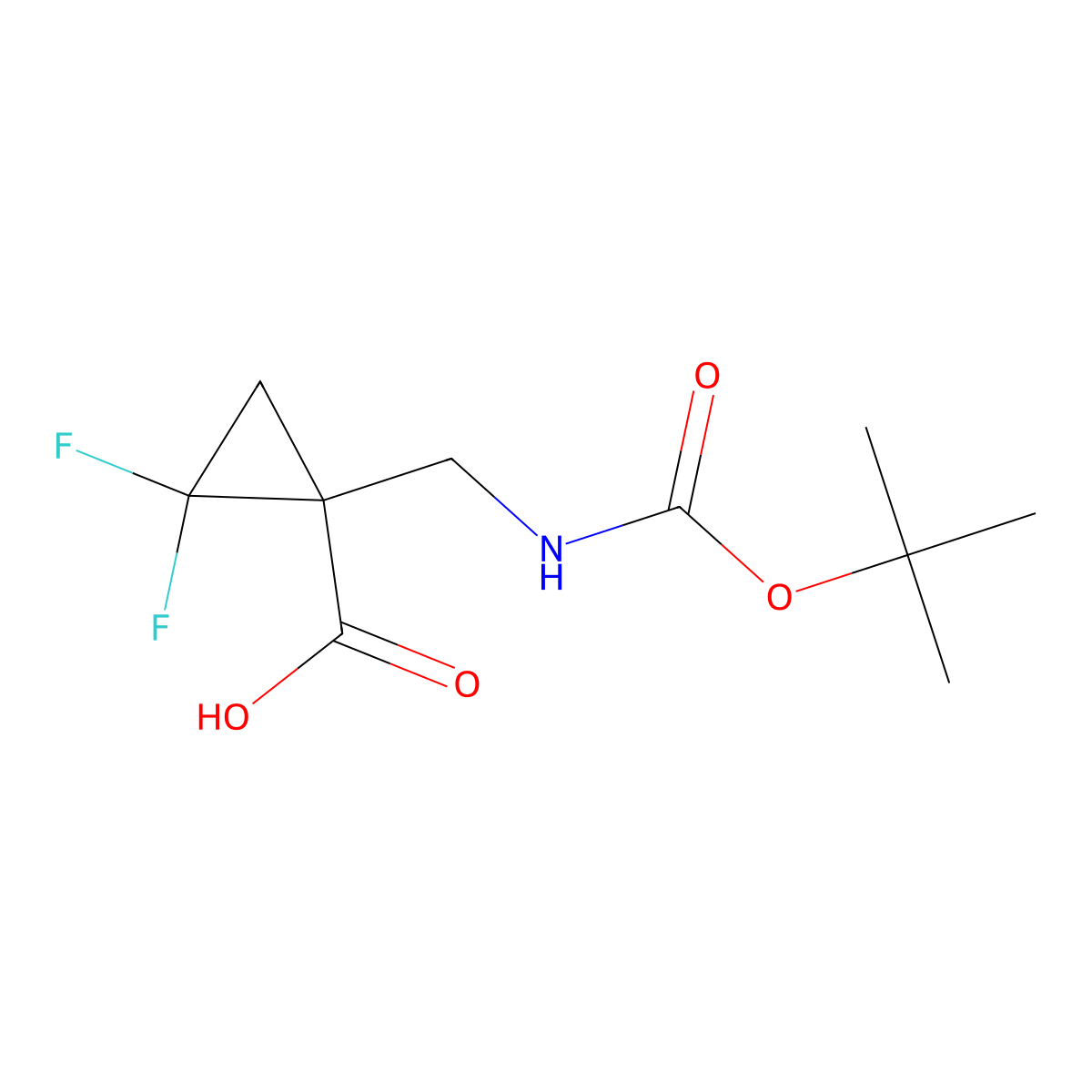 1-({[(Tert-butoxy)carbonyl]amino}methyl)-2,2-difluorocyclopropane-1-carboxylic acid molecular structure, CAS 2228502-72-3