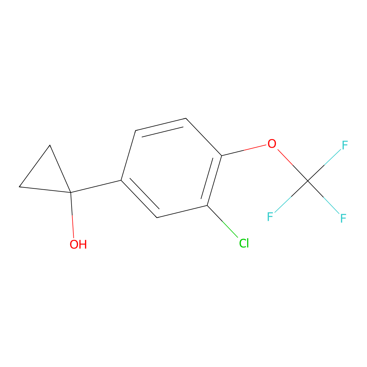 1-[3-Chloro-4-(trifluoromethoxy)phenyl]cyclopropan-1-ol molecular structure, CAS 2228506-47-4