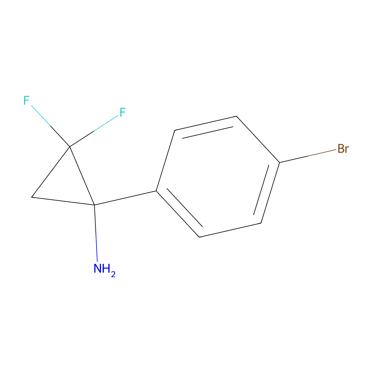 1-(4-Bromophenyl)-2,2-difluorocyclopropan-1-amine molecular structure, CAS 2228512-15-8