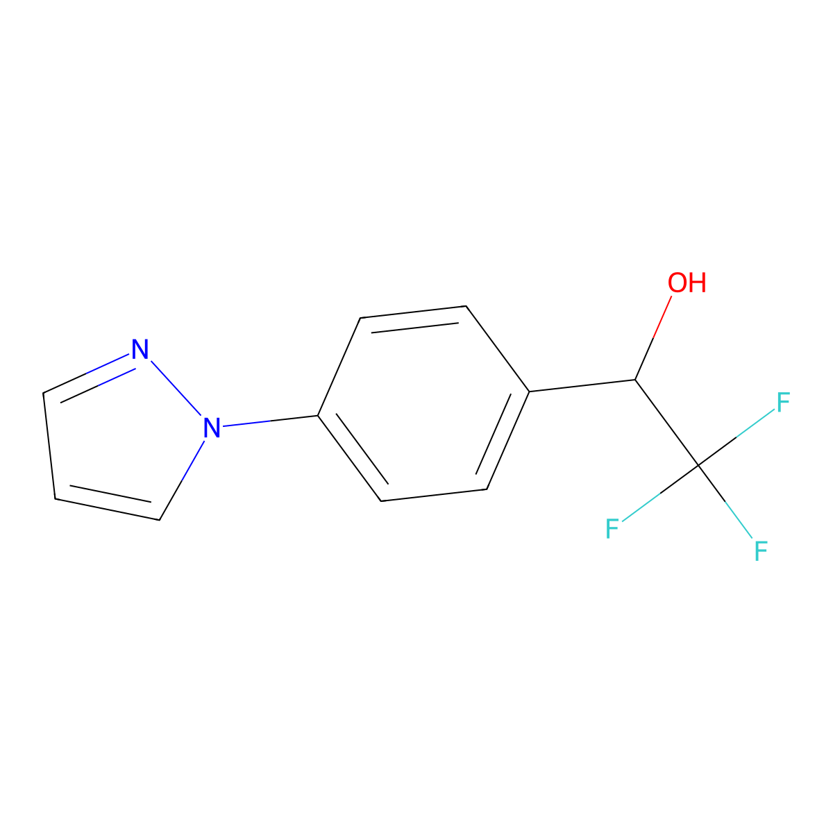 2,2,2-trifluoro-1-[4-(1H-pyrazol-1-yl)phenyl]ethan-1-ol molecular structure, CAS 2228513-14-0