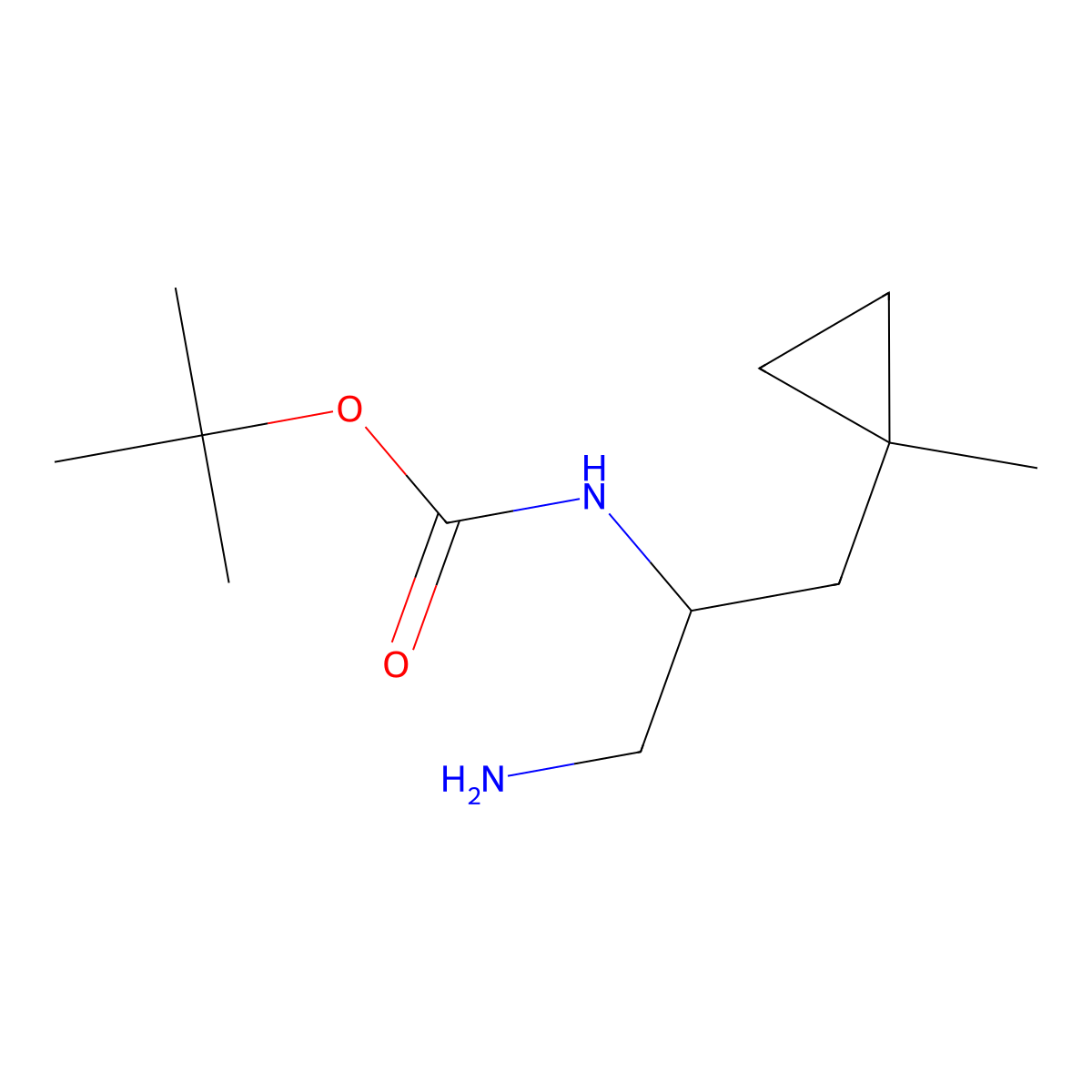 tert-butyl N-[1-amino-3-(1-methylcyclopropyl)propan-2-yl]carbamate molecular structure, CAS 2228514-38-1