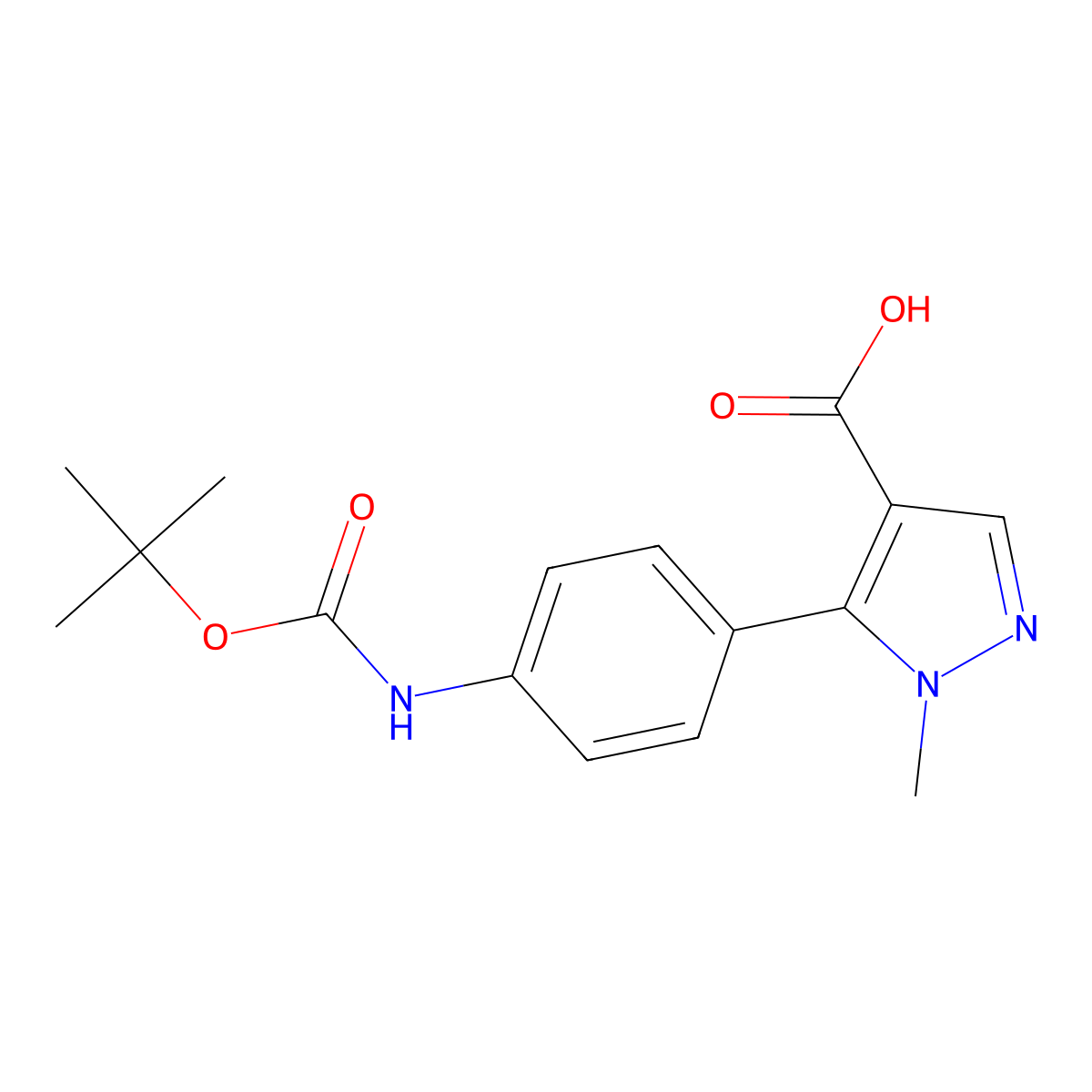 5-(4-{[(tert-butoxy)carbonyl]amino}phenyl)-1-methyl-1H-pyrazole-4-carboxylic acid molecular structure, CAS 2228516-43-4